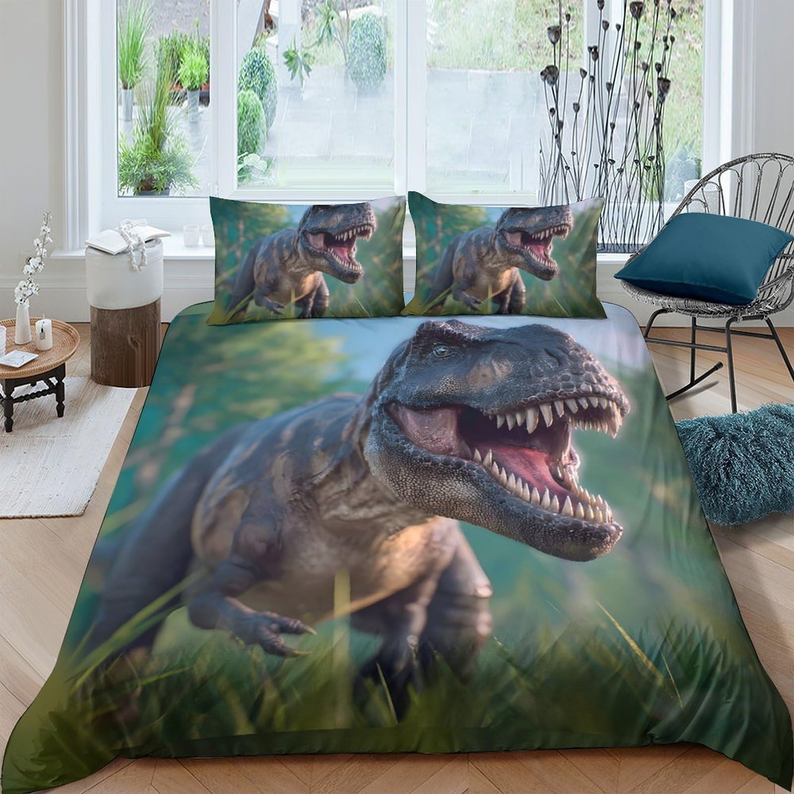 Ctjqhvkz Style-7 3D Printed Dinosaur Jungle Fitted Sheet Microfiber Soft Breathable T-Rex Bed Cover For Bedroom Guest Room Decor Single（135X200cm）