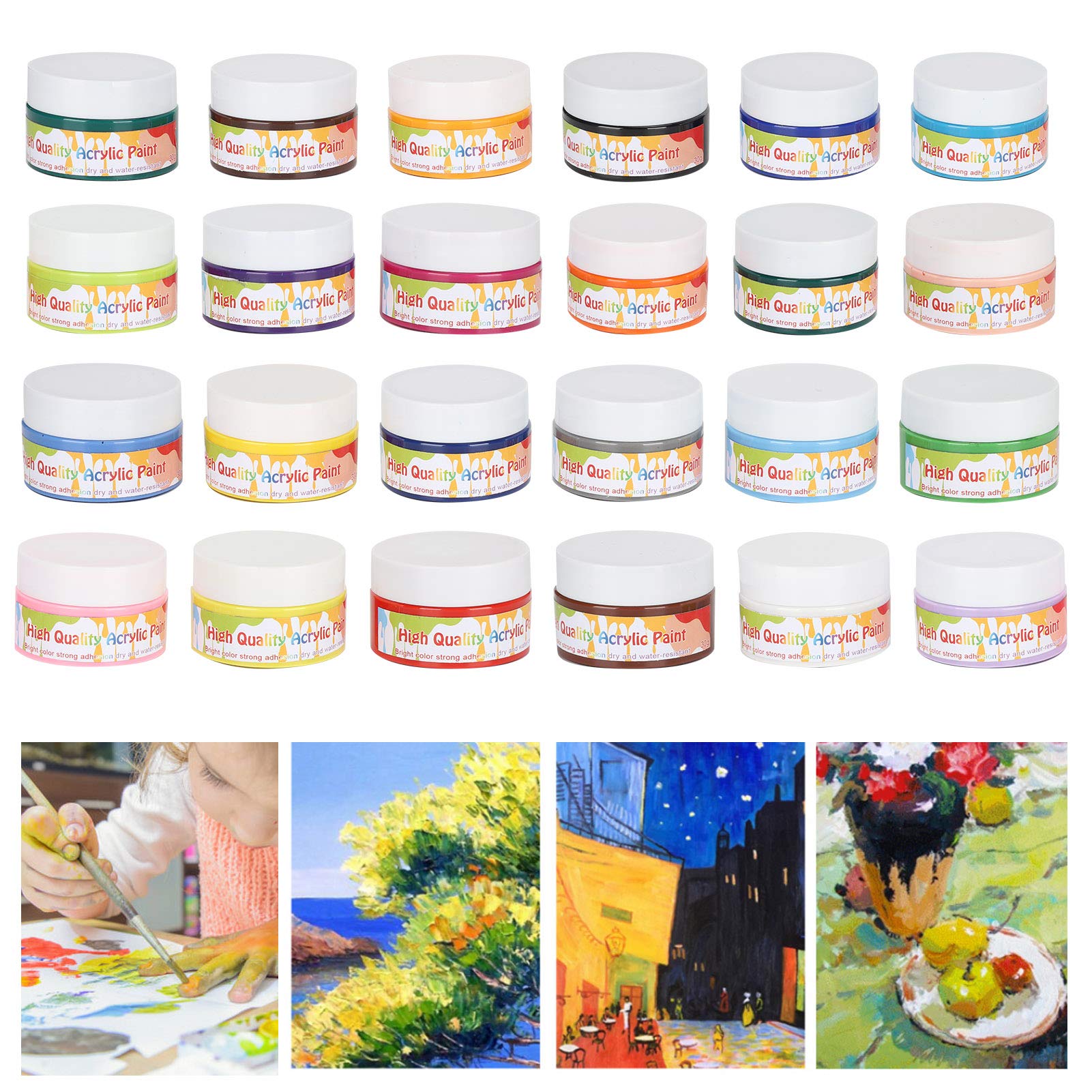 Professionelles Acrylfarben-Set mit 24 Farben, Pigment für Künstlermalerei, DIY-Zeichenfarbe mit leuchtenden Farben für Leinwand, Holz, Leder, Wand, schnell trocknendes