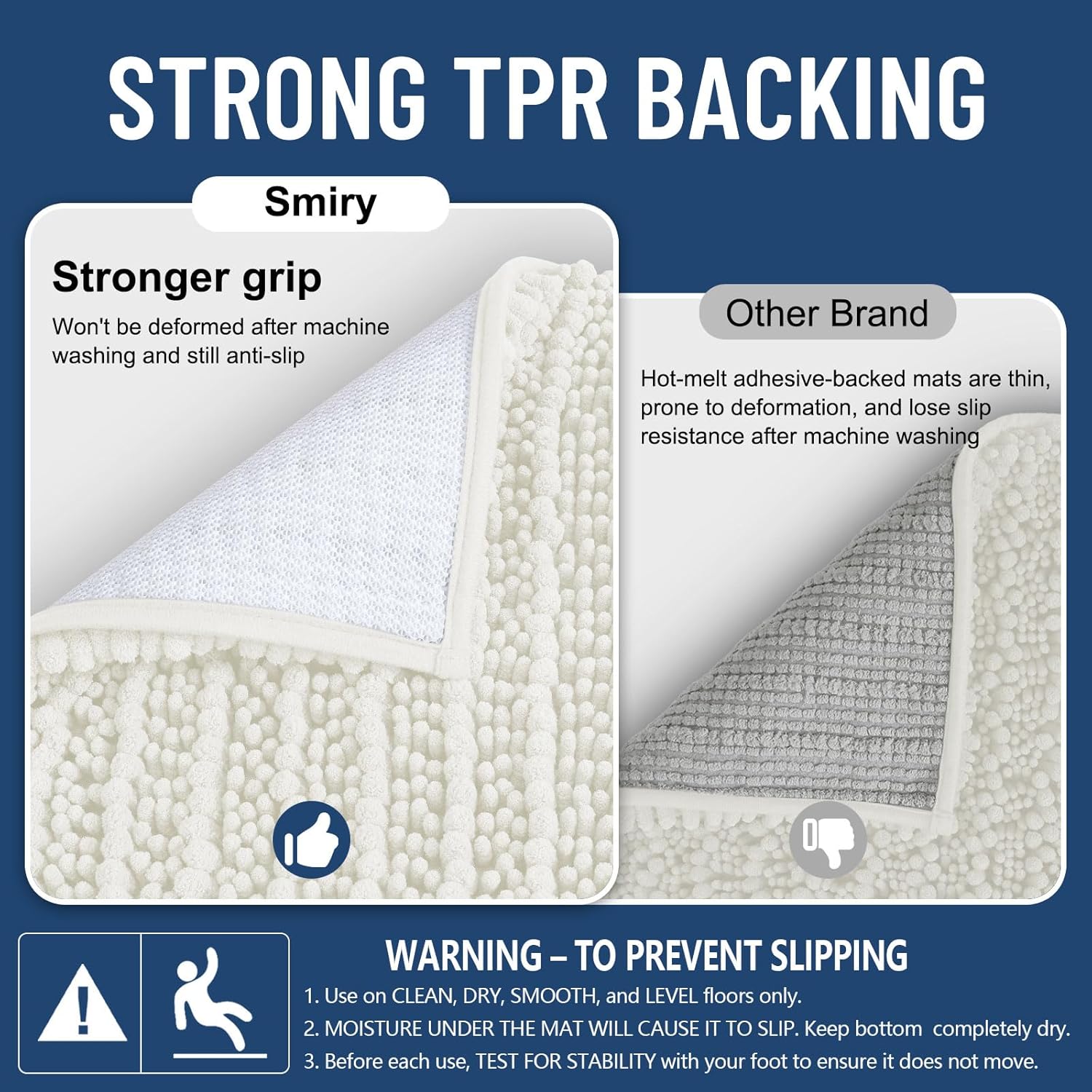 Smiry Bathroom Rugs Mat 30x20, Extra Soft Absorbent Chenille Bath Rugs, Non Slip Rubber Backing Machine Washable Quick Dry Bath Mats for Bathroom Floor, Tub, Shower, Home Decor Accessories, Ivory - Image 3