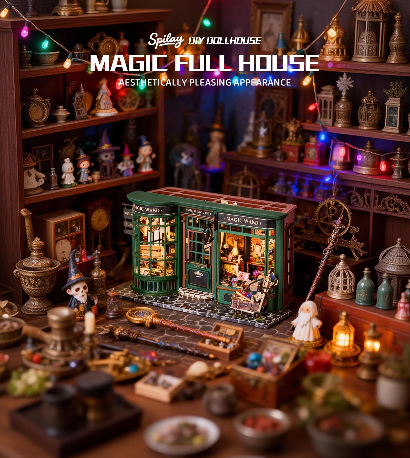 Spilay Miniatur Haus, Magisches Haus DIY Miniature House mit LED-Licht, 3D Holz Puppenhaus Bastelset zum Entspannen & als Deko - Kreatives Geschenk (Weihnachten, Valentinstag, Geburtstag)