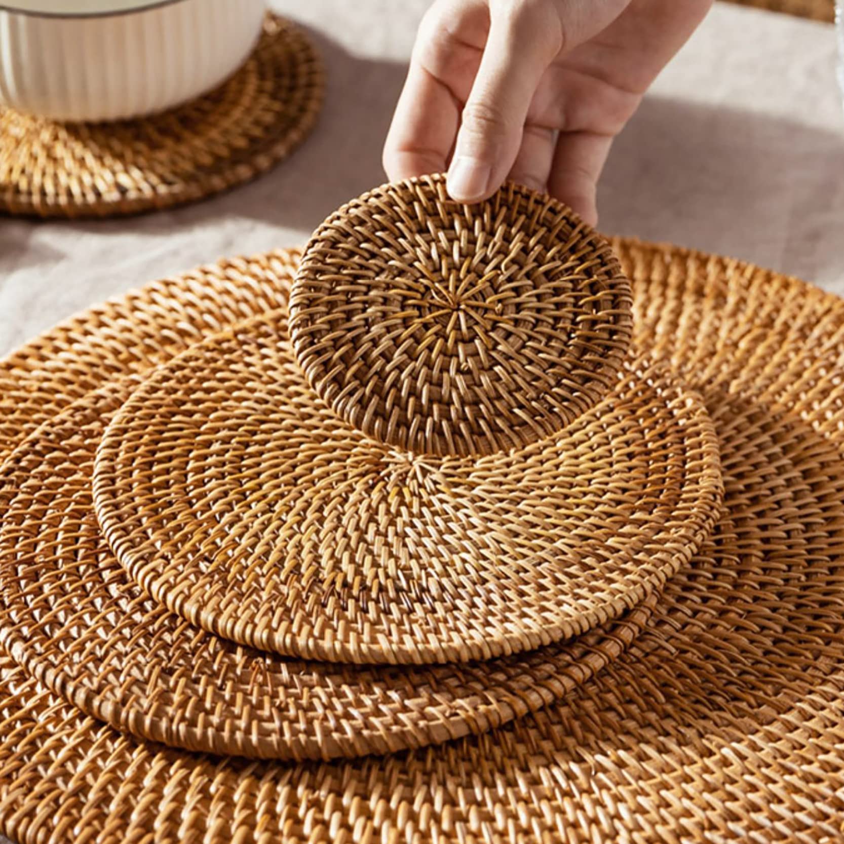 Paquet De 4 Sous-Verres En Rotin Tissé à La Main, Dessous De