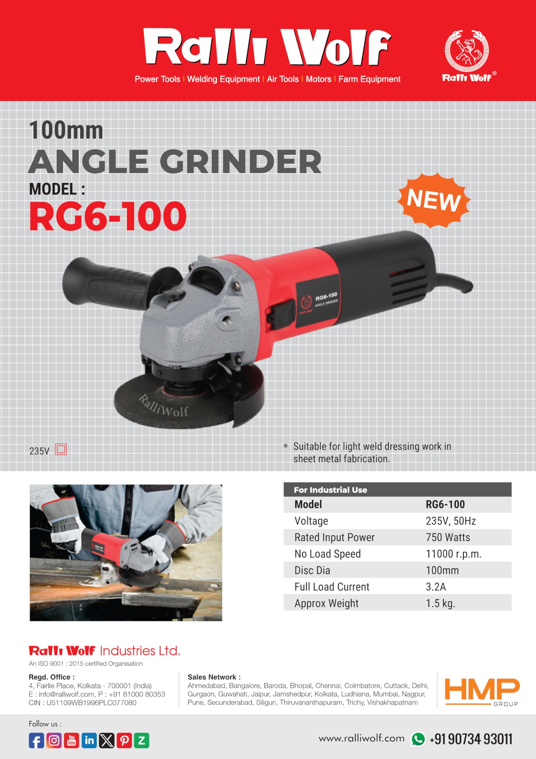 Ralli Wolf Angle Grinder RG6-100 : Amazon.in: Industrial & Scientific