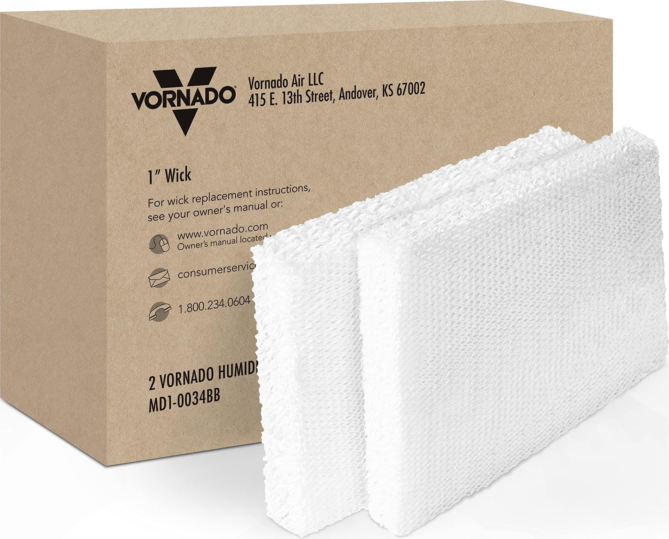 Vornado MD1-0034 Replacement Humidifier Wick (2-Pack), 1-Inch Thick, Replace at Recommended Intervals for Best Performance, Disposable, Genuine Fit for Select Evaporative Humidifiers, White