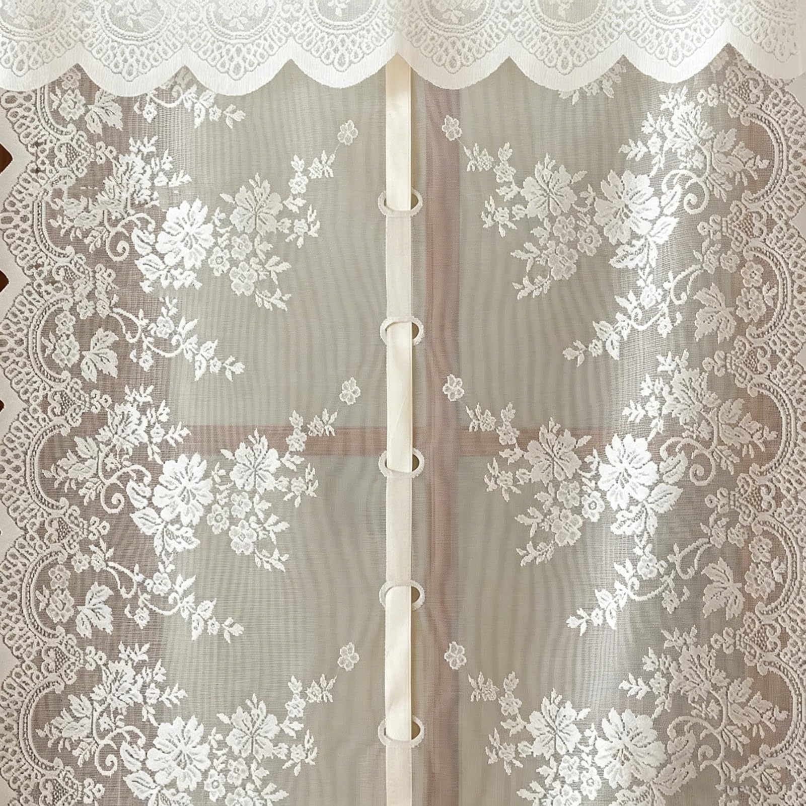 2 Pièces Français Rideaux de Ballon À Nouer, Rideaux Élégants Brodés À Fleurs Filtrant la Lumière AVCE Bords Festonnés et Passe-Tringle pour Cuisine(WxH70x240cm/27x94inch)