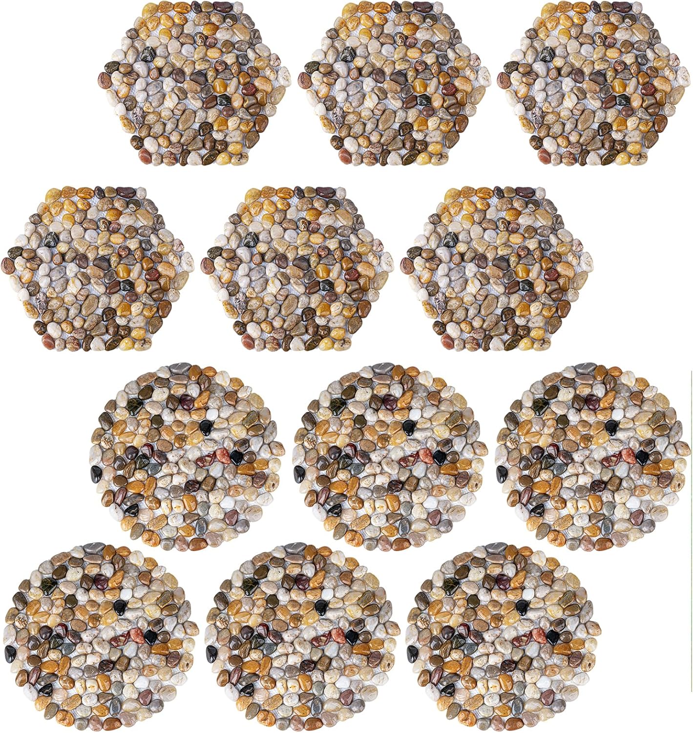 River Rocks Stepping Stones Pavers Outdoor for Garden Walkway, Pebbles Polished Gravel for Yard Lawn Patio Pathway Landscaping (6pcs Hexagon+6pcs Roundness)