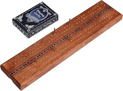 STERLING Games - Juego de cartas de madera de 12 pulgadas de doble pista para cunas incluidas, madera quemada, diseño único de póquer para 2 personas