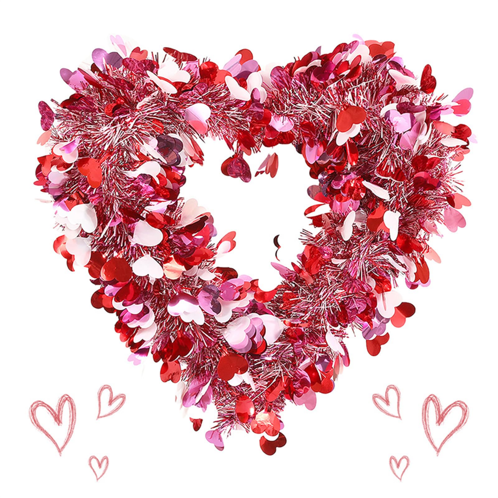 Ghirlanda a forma di cuore per San Valentino, ghirlande rosse e rosa con amore da appendere, per San Valentino, ghirlanda da appendere per interni ed esterni, finestre, pareti, porte d'ingresso,