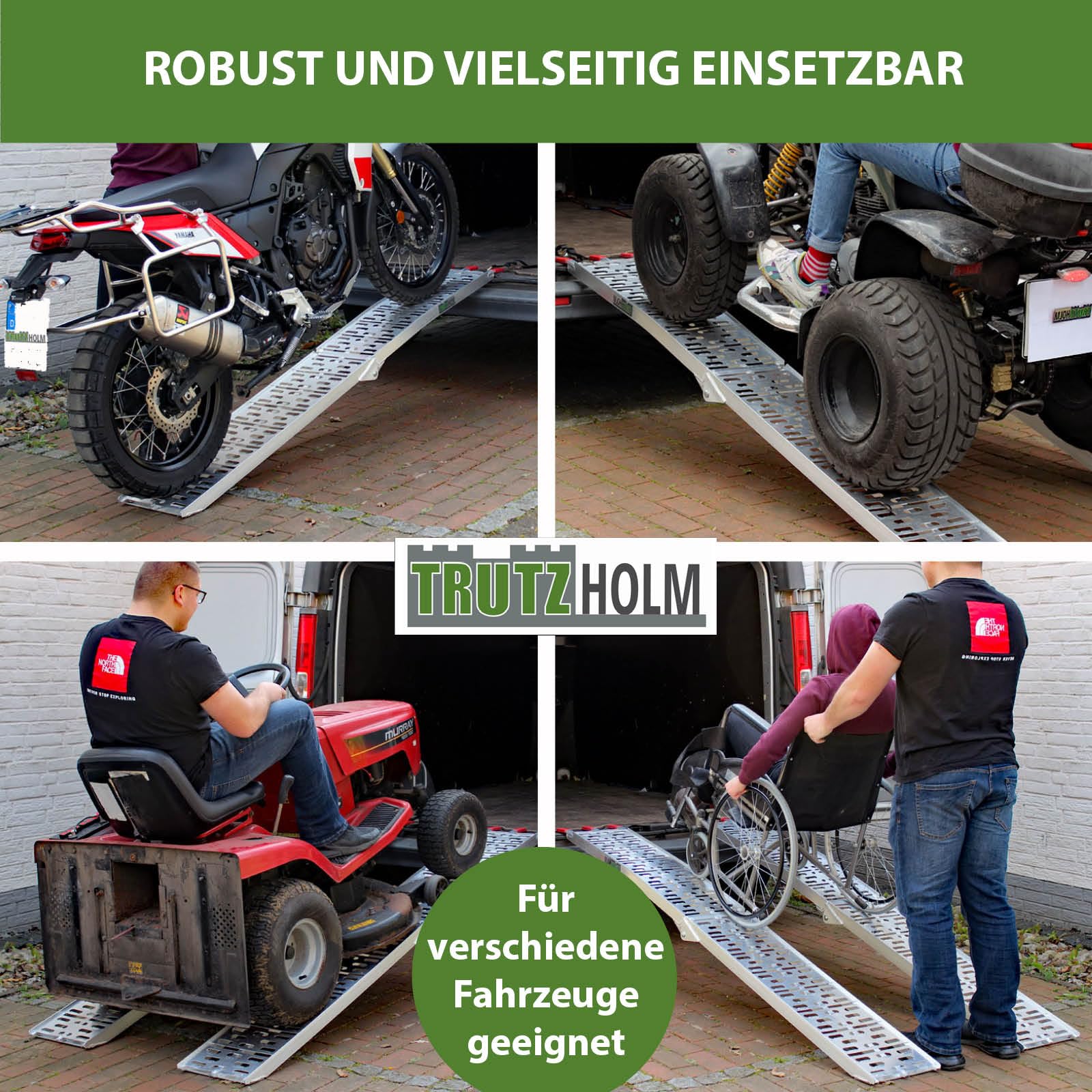 TRUTZHOLM 2 x Auffahrrampe klappbar 228 cm Traglast 680 kg Alu grau gelocht Motorradrampe