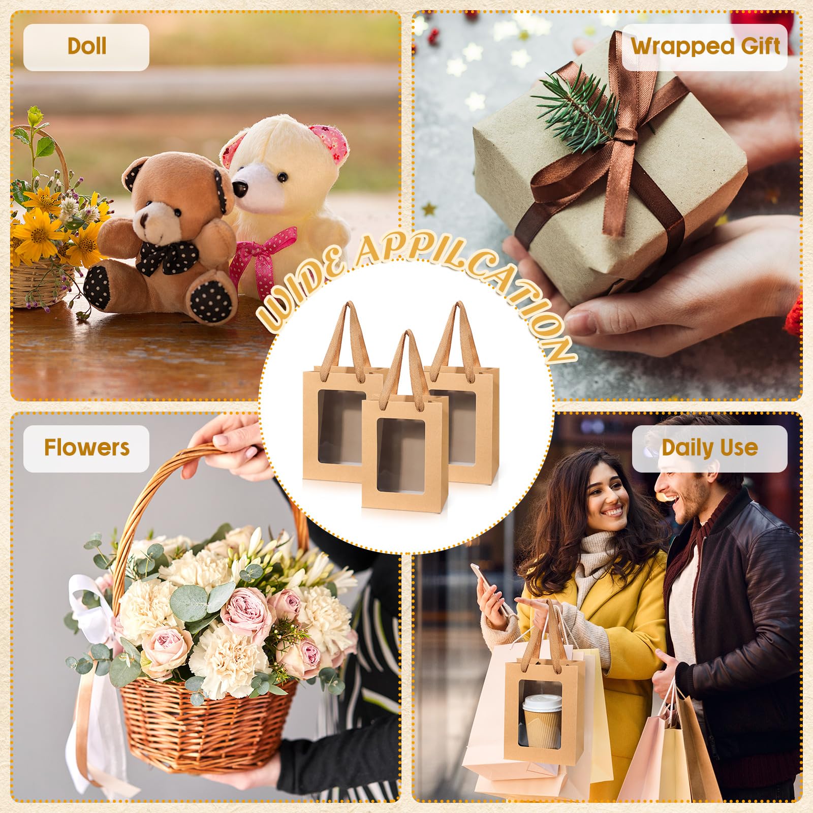 Lot De 10 Sacs Cadeaux En Papier Avec Fenêtre Transparente, Pochettes