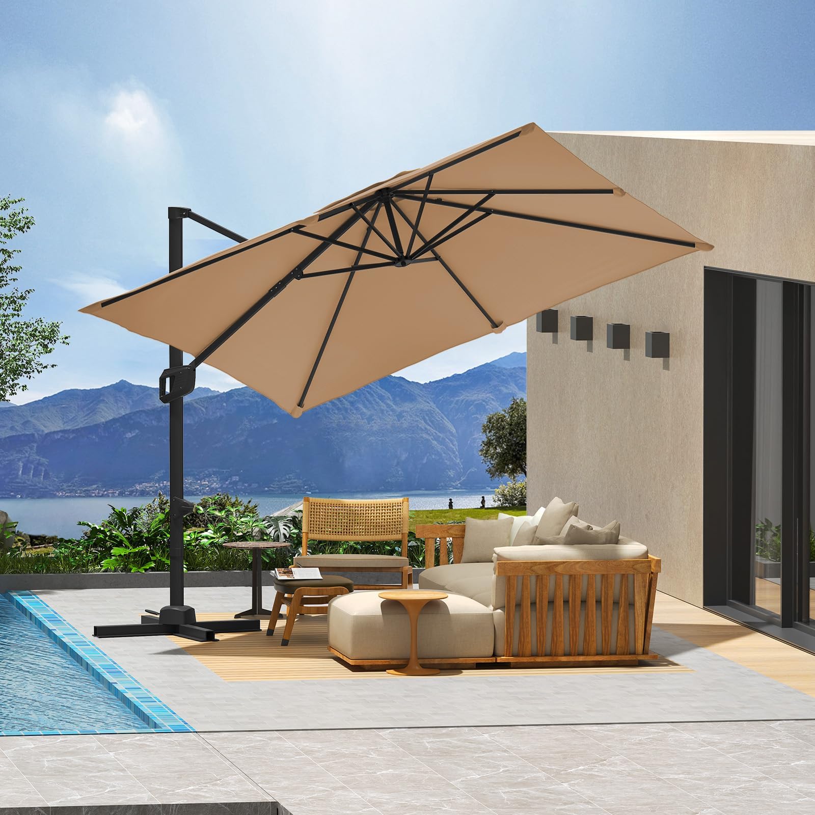 garvee cantilever patio umbrella 10x10 ft large rectangle umbrella outdoor market umbrellas 360 rotation offset hanging outdoor shade for patio