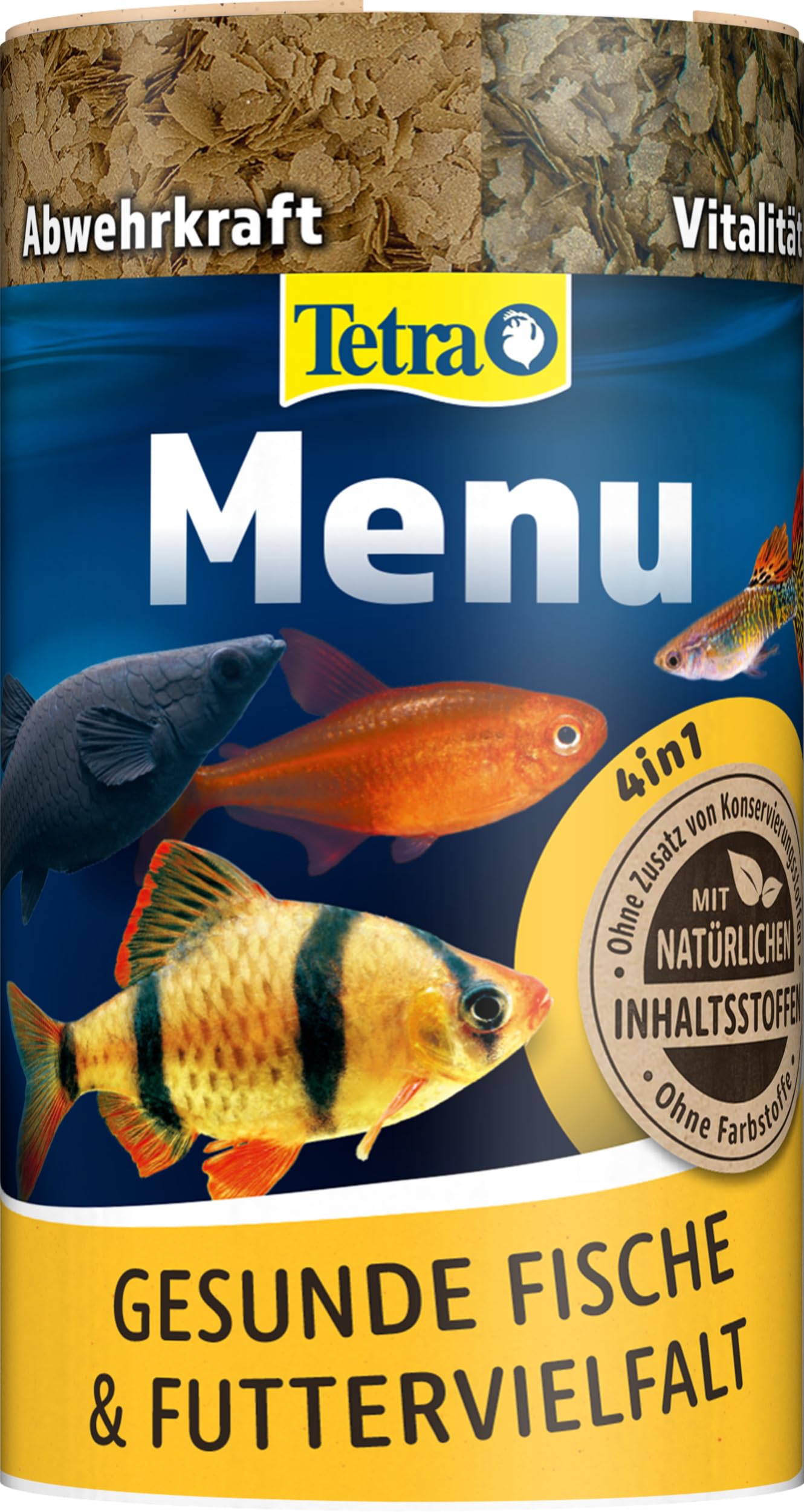 Tetra Menu Fischfutter - Hauptfuttermix mit 4 Spezialflocken in getrennten Kammern, 250 ml Dose