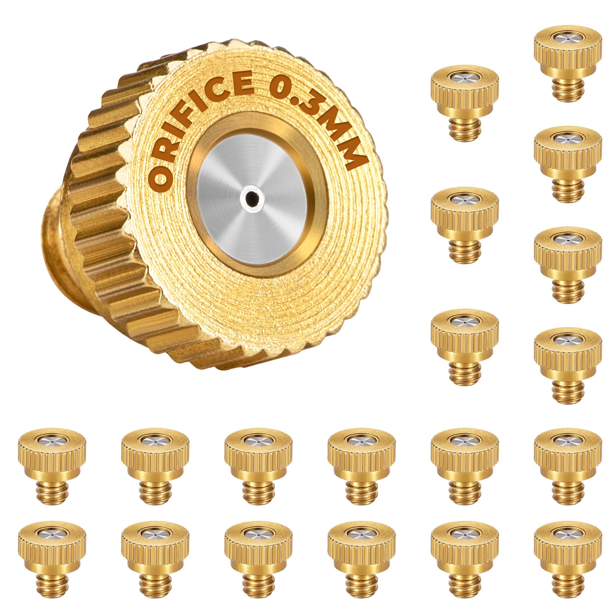 Opakowanie 20 dysz rozpylających mosiężnych, gwint 10/24 0,3 mm (0,0118 cala), dysze zamienne do nawadniania ogrodu (taras, ogród, szklarnia), R