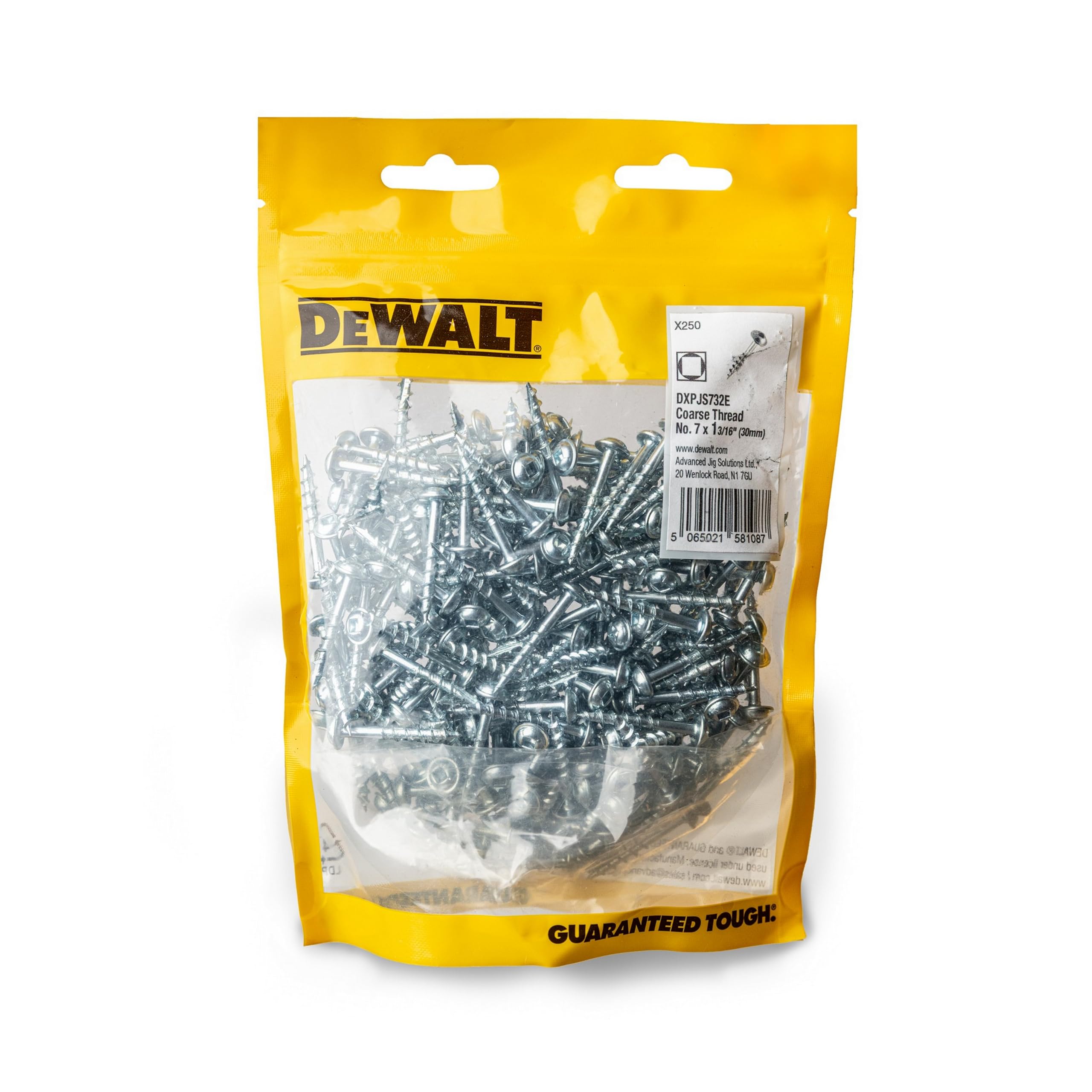 DEWALT Pocket Hole Screws 250 pcs - (30mm) 1 3/16" Coarse Thread No. #7 For Softwoods