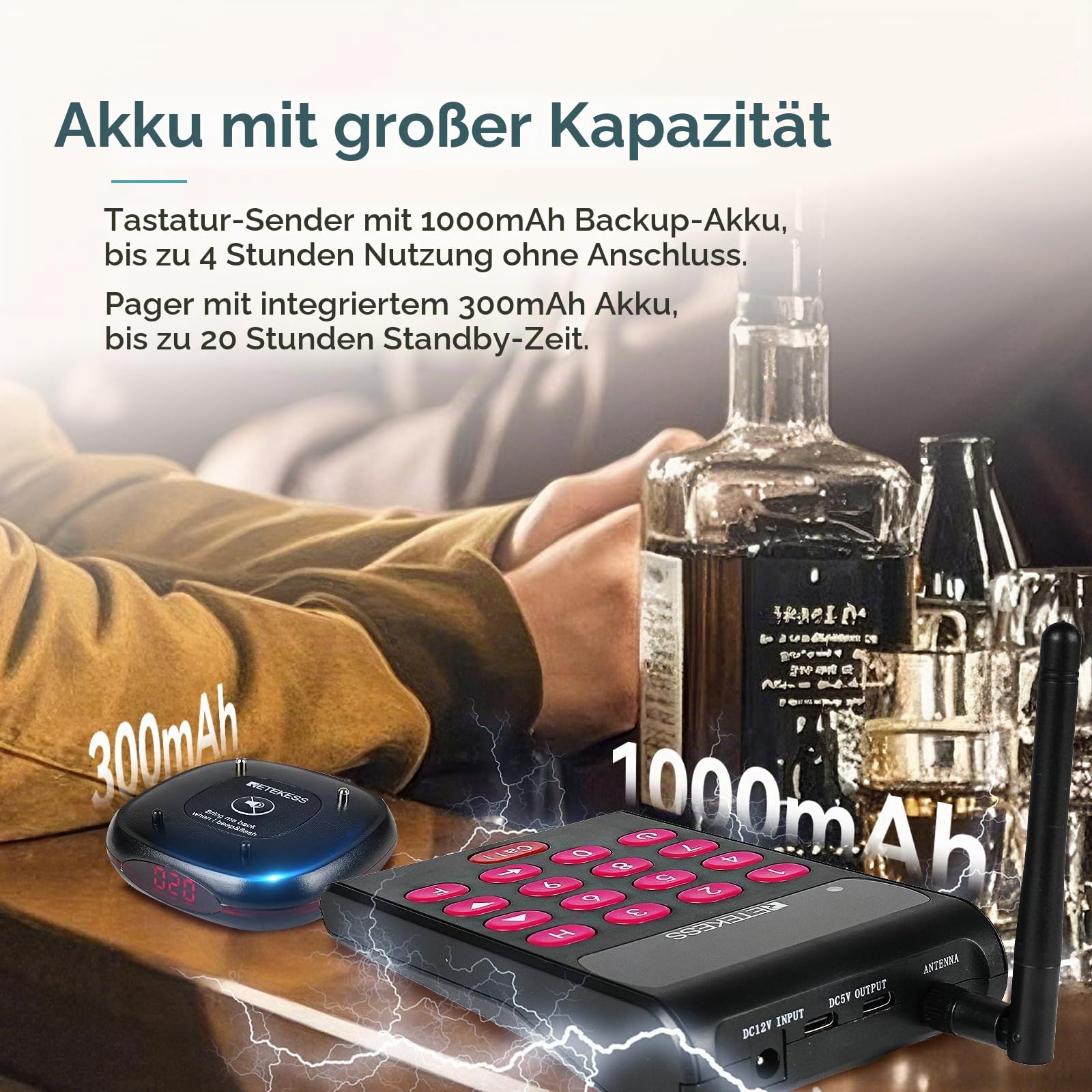Retekess TD161 Pager Rufsystem, Restaurant Pager, 20 Pagers | für Café, Bar, Klinik, Draußen 500M, 300 mAh 20H, Plug-and-Play, 7 Anrufmodi, mit Stummschalttaste, Magnetisches Laden