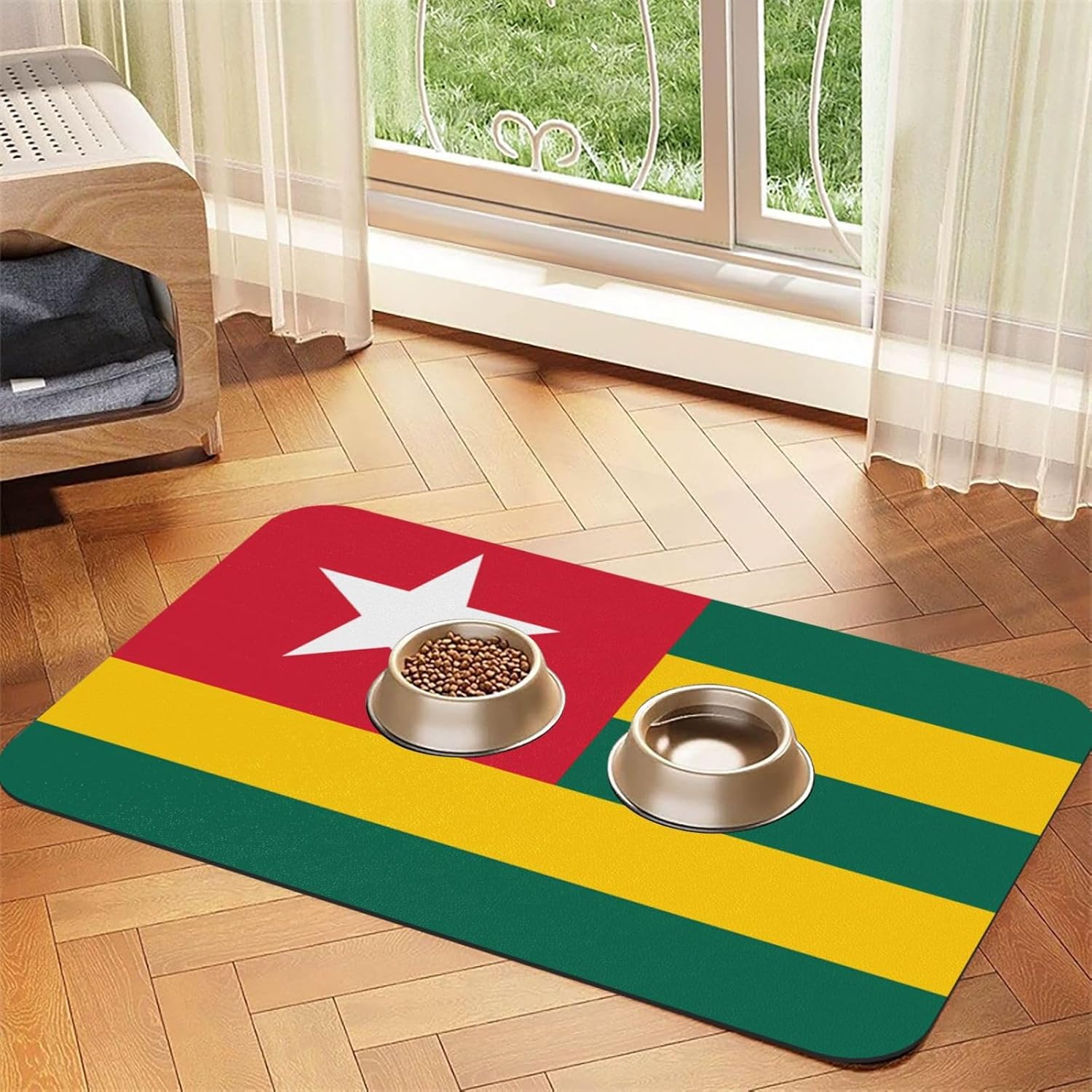 40x60cm Pet Absorbent Feeding Mat - Flag of Togo Print Leather Non-Slip Placemat, for Dog Cat Food and Water Bowl Pads