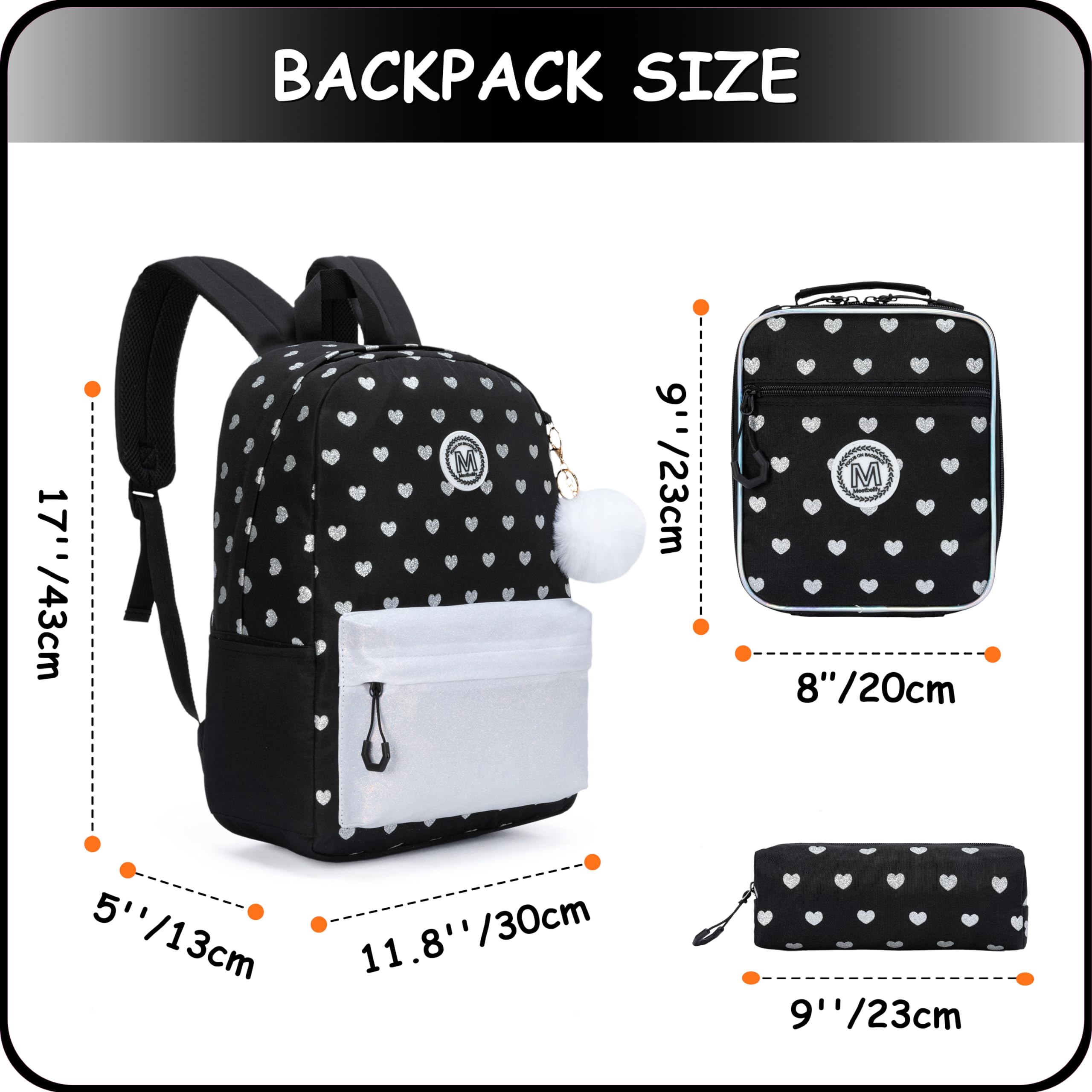 ZBAOGTW Girls' Backpack Ages 8-10 - Black Laptop Travel School Bag with Lunch Box Set