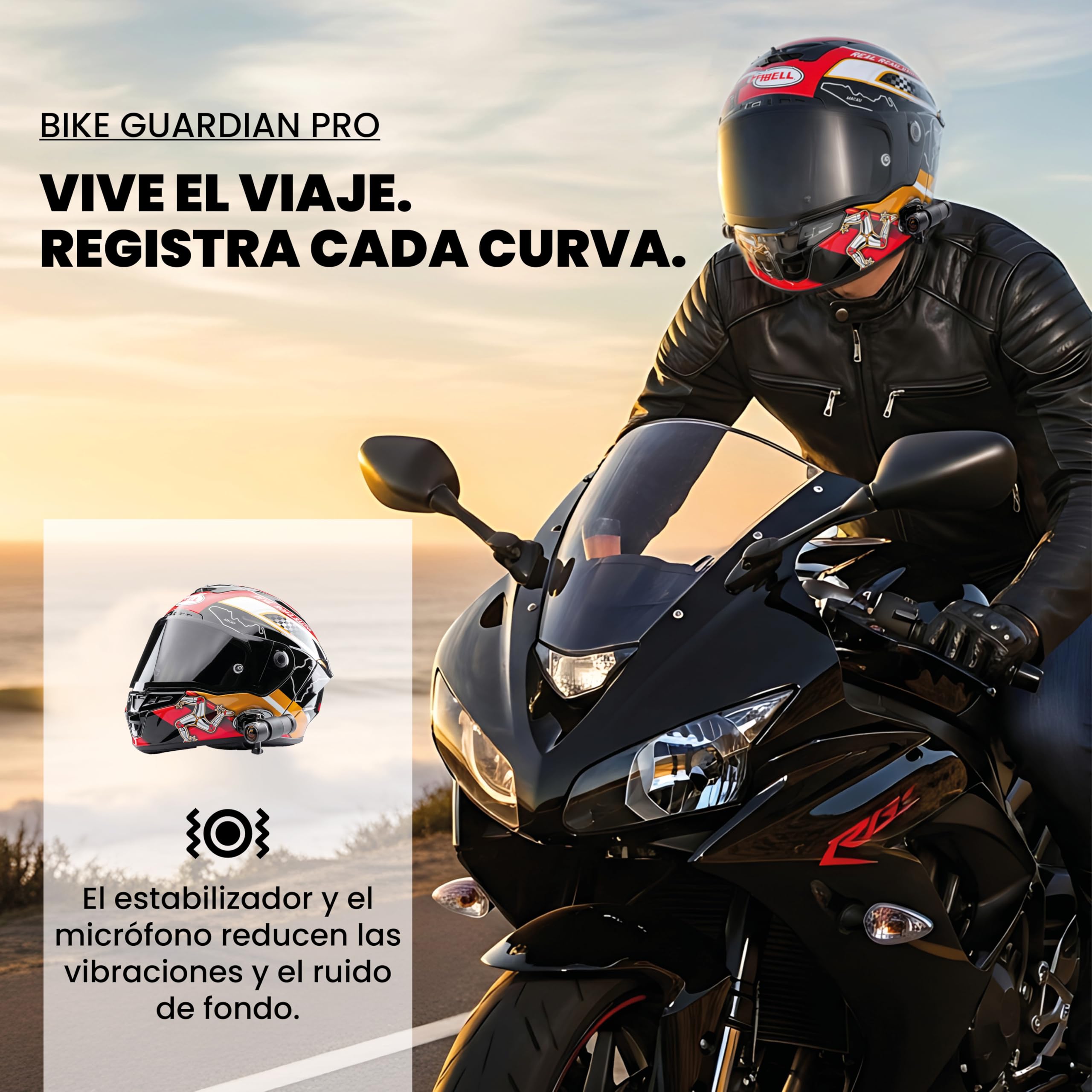 Midland - Bike Guardian PRO, Dashcam y Cámara Acción Moto 2K, Cámara Coche Grabadora y Moto con Sensor Sony, Estabilización Avanzada, Impermeable IP65, Streaming en Vivo, 2H Autonomía, Accesorios Moto
