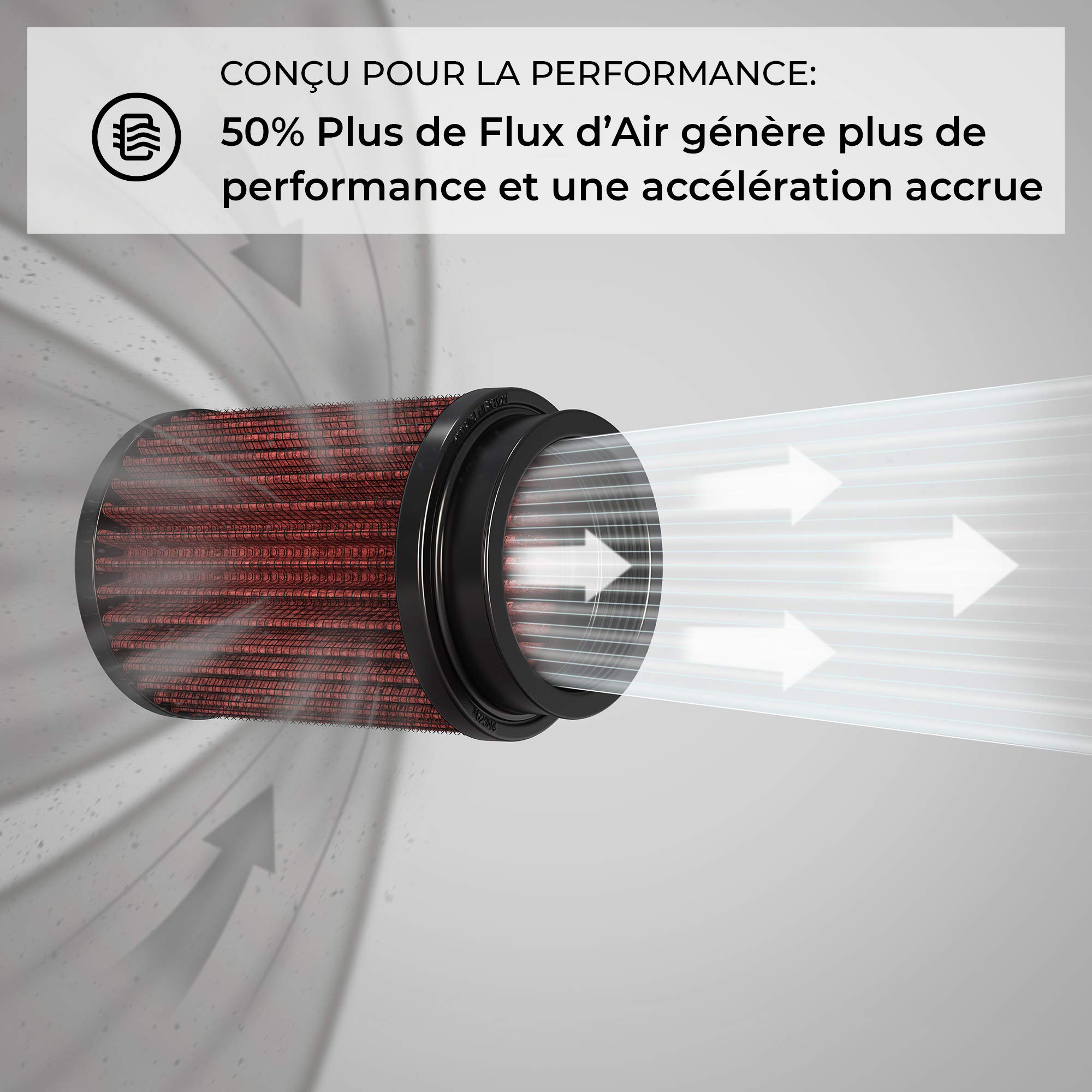 K&N Moto Filtre Universel 67mm raccordement, 114mm en Bas, 130mm, 51mm Hauteur (RK-3800), Rouge