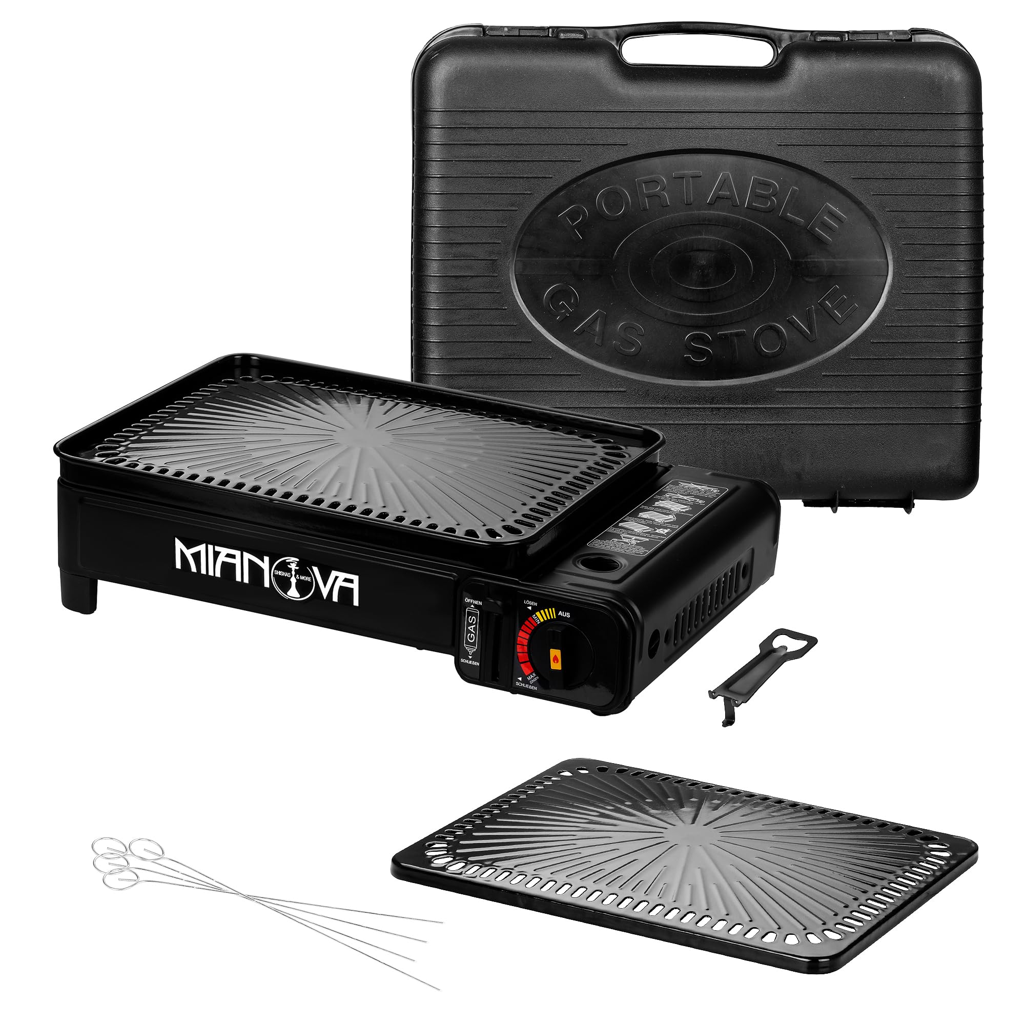 Taffstyle Gas Campingkocher Gaskocher Outdoor BBQ Tisch Grill Platte Notfallkocher Camping Herd 1 Flammig mit Koffer Barbecue Tischgrill Grillplatte für Gaskartuschen Gasflaschen Schwarz