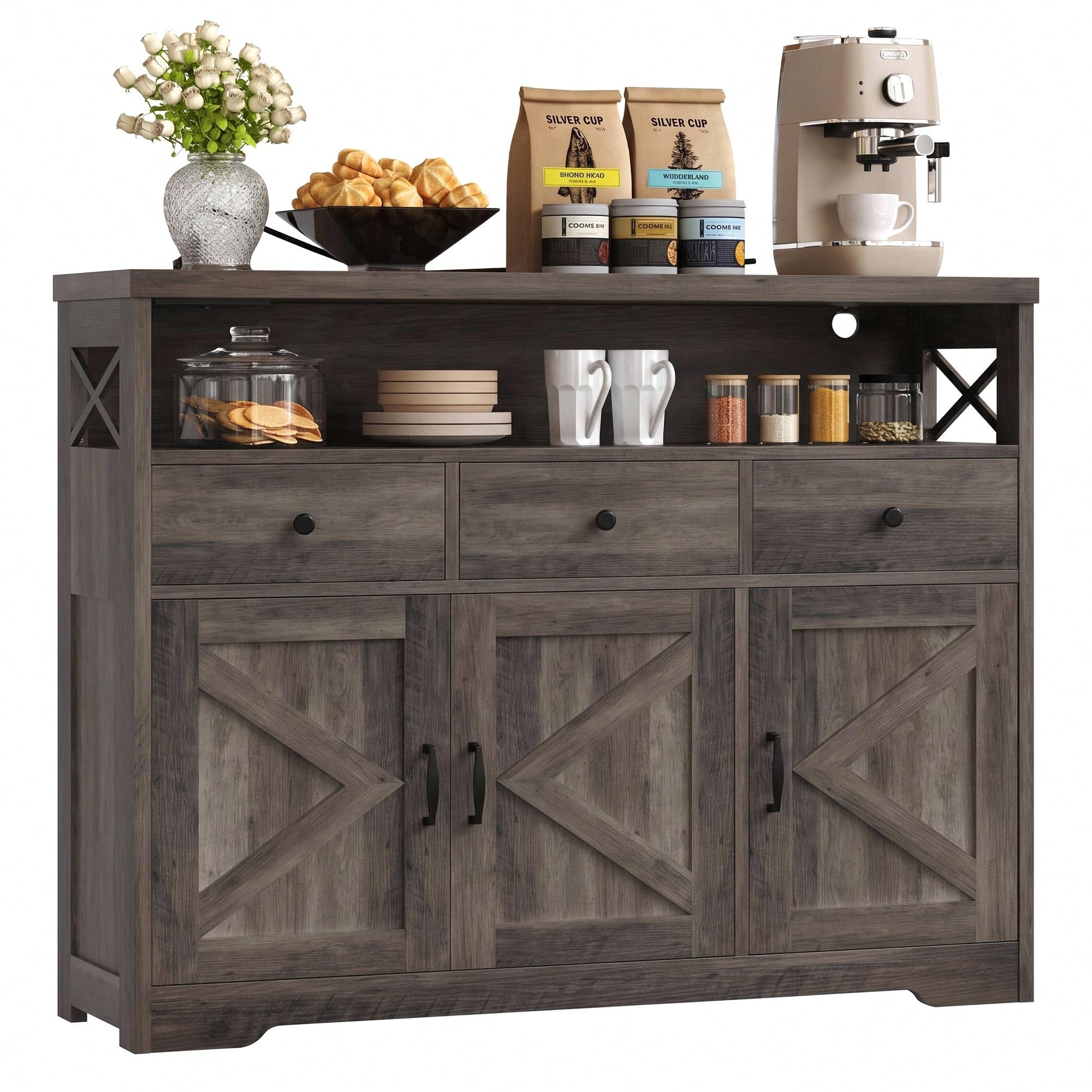 IRONCK Sideboard Kitchen Cabinet with Power Outlets, 107x35x95cm, Grey