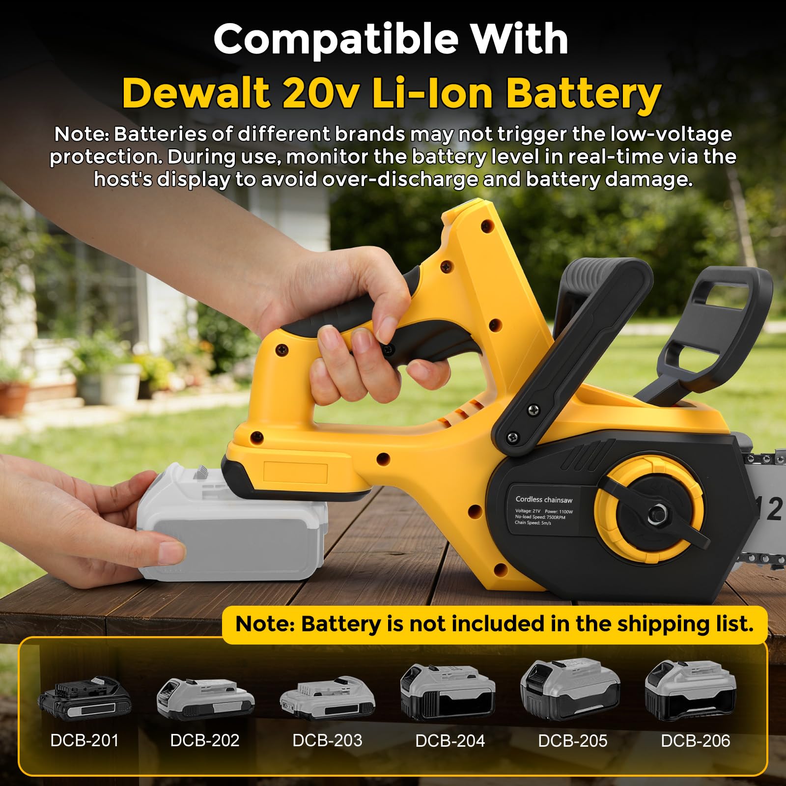 Motosierra inalámbrica de 12 pulgadas compatible con batería Dewalt de 20 V, sierra de cadena de mano sin escobillas de 30 cm, sierras eléctricas con 2 cadenas, engrasador automático y tensión de