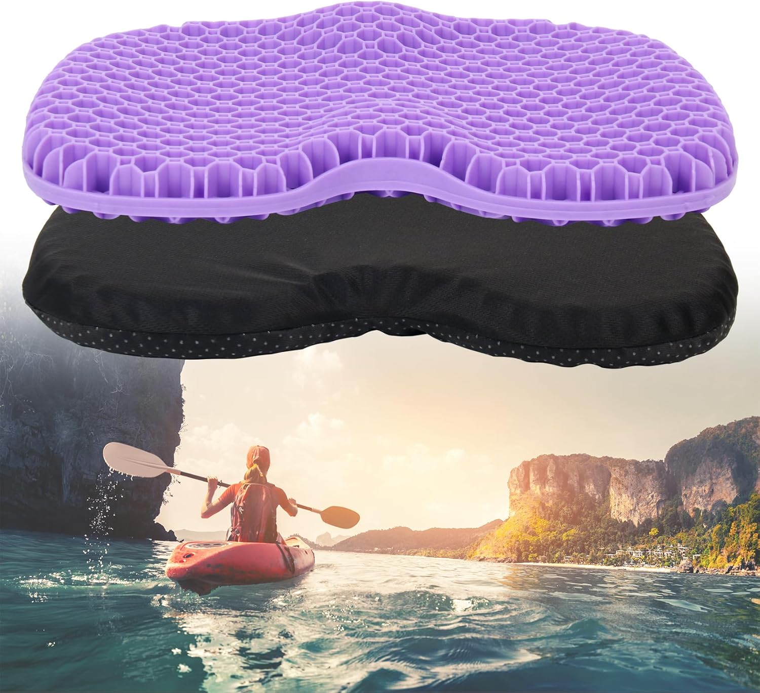 Anti Slip Kayak Gel Seat Cushion, Waterproof Thicken Kayak Seat Pad Boat Cushion, Kayak Accessories Equipment, for Sit in Kayaks Canoe and Boat, Purple Anti Slip Kayak Gel Seat Cushion, Waterproof Thicken Kayak Seat Pad Boat Cushion, Kayak Accessories Equipment, for Sit in Kayaks Canoe and Boat, Purple