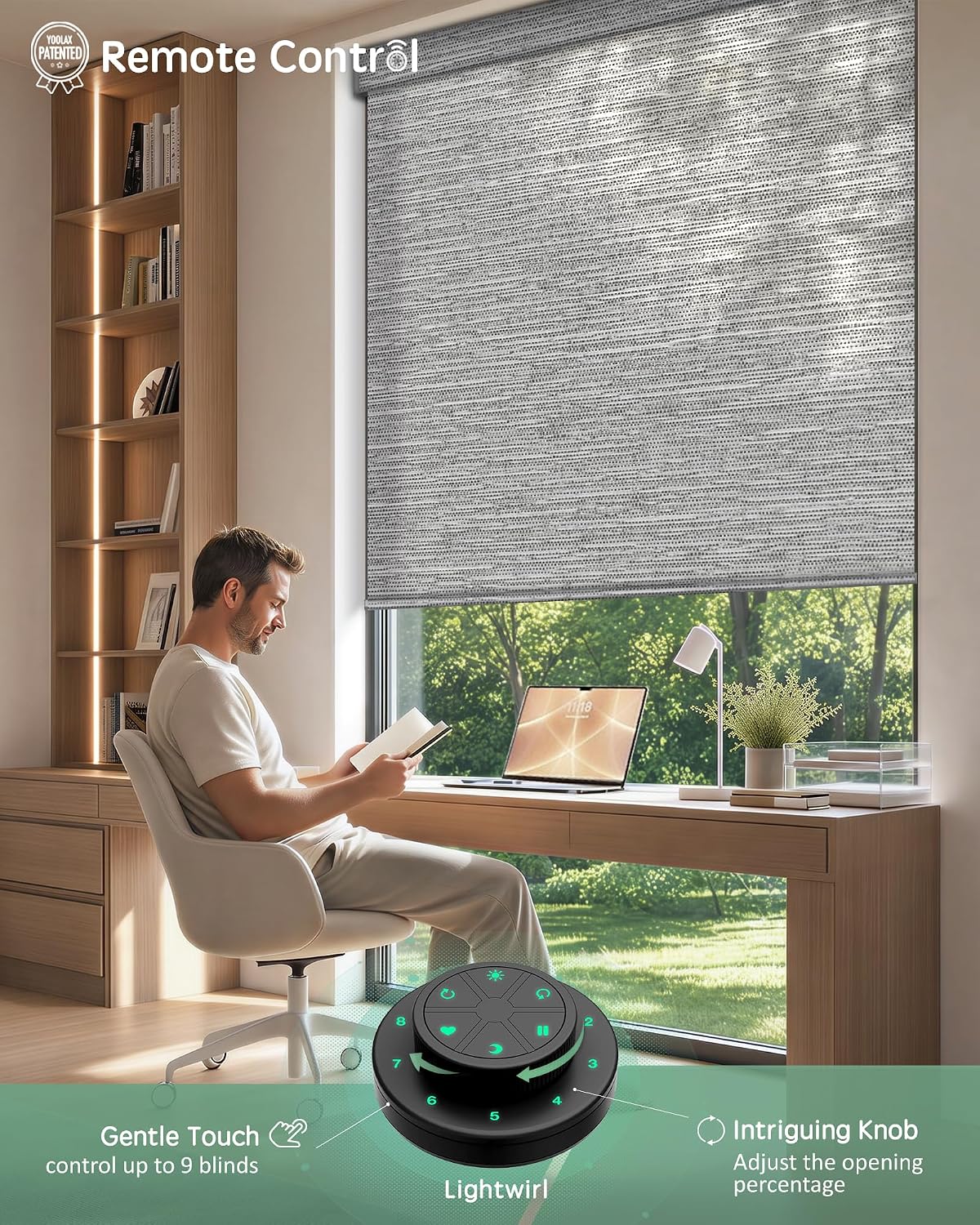Yoolax Motorized Blinds with Remote, Light Filtering Smart Blinds Work with Alexa, Google, Automatic Roller Shades for Windows, Custom Electric Shades for Living Room Office (Foggy Gray)