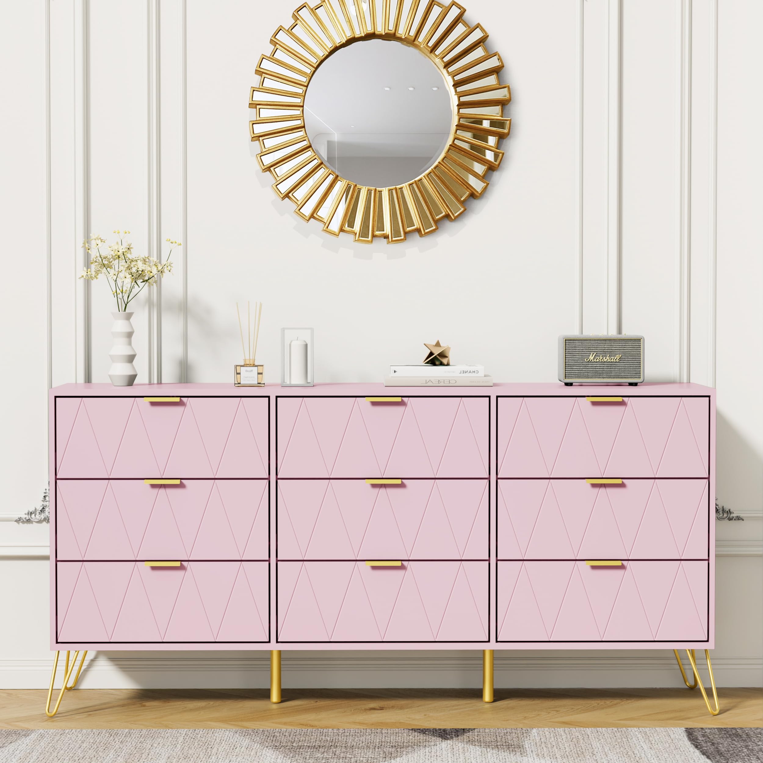 rose gold dresser Amazon.com: Anbuy Pink 9 Drawer Dresser for Bedroom with Gold Handles, Long  Dresser & Chest of Drawers with Deep Drawers, Modern Wood Dressers for  Closet Living Room（Pink） : Home & Kitchen