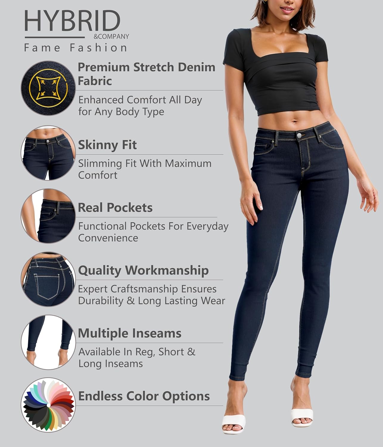 Hybrid & Company Women Ultimate Comfort Flattering Fit Stretch Skinny Jeans - Image 4