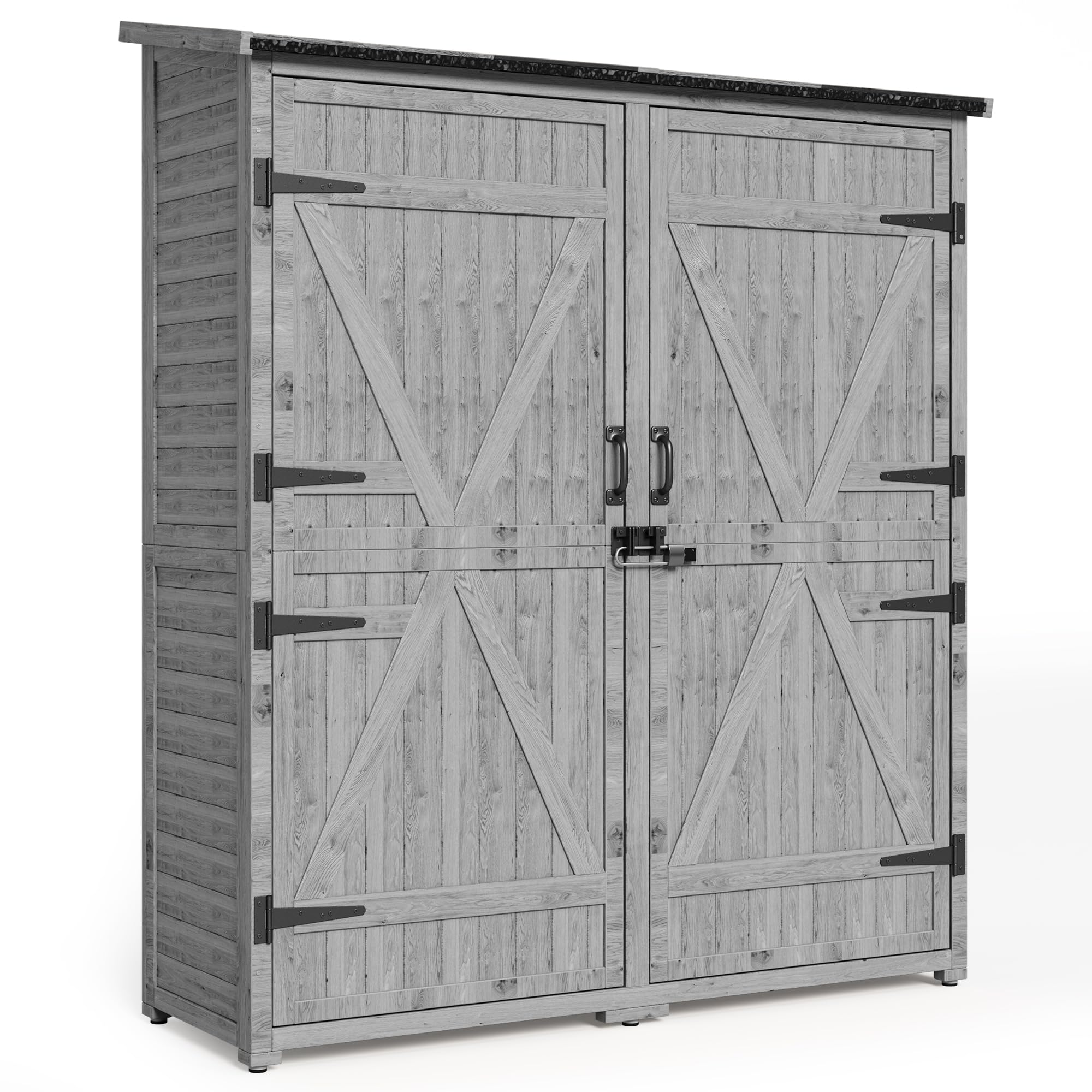 Casetta da Giardino Porta Attrezzi, Porta Attrezzi da Esterno,con 2 Porte,con ripiani regolabili e piano inclinato,140 x 50 x 162CM,Grigio