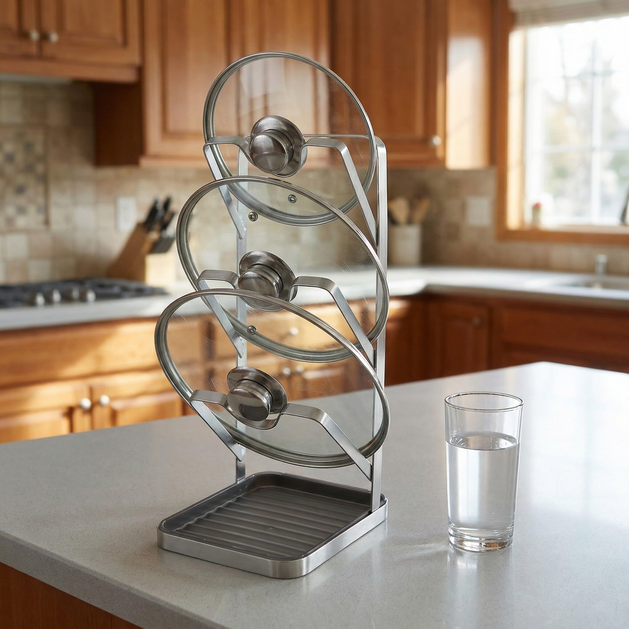 Generico Porta Coperchi Pentole a 3 Livelli in Acciaio Inox per Cucina