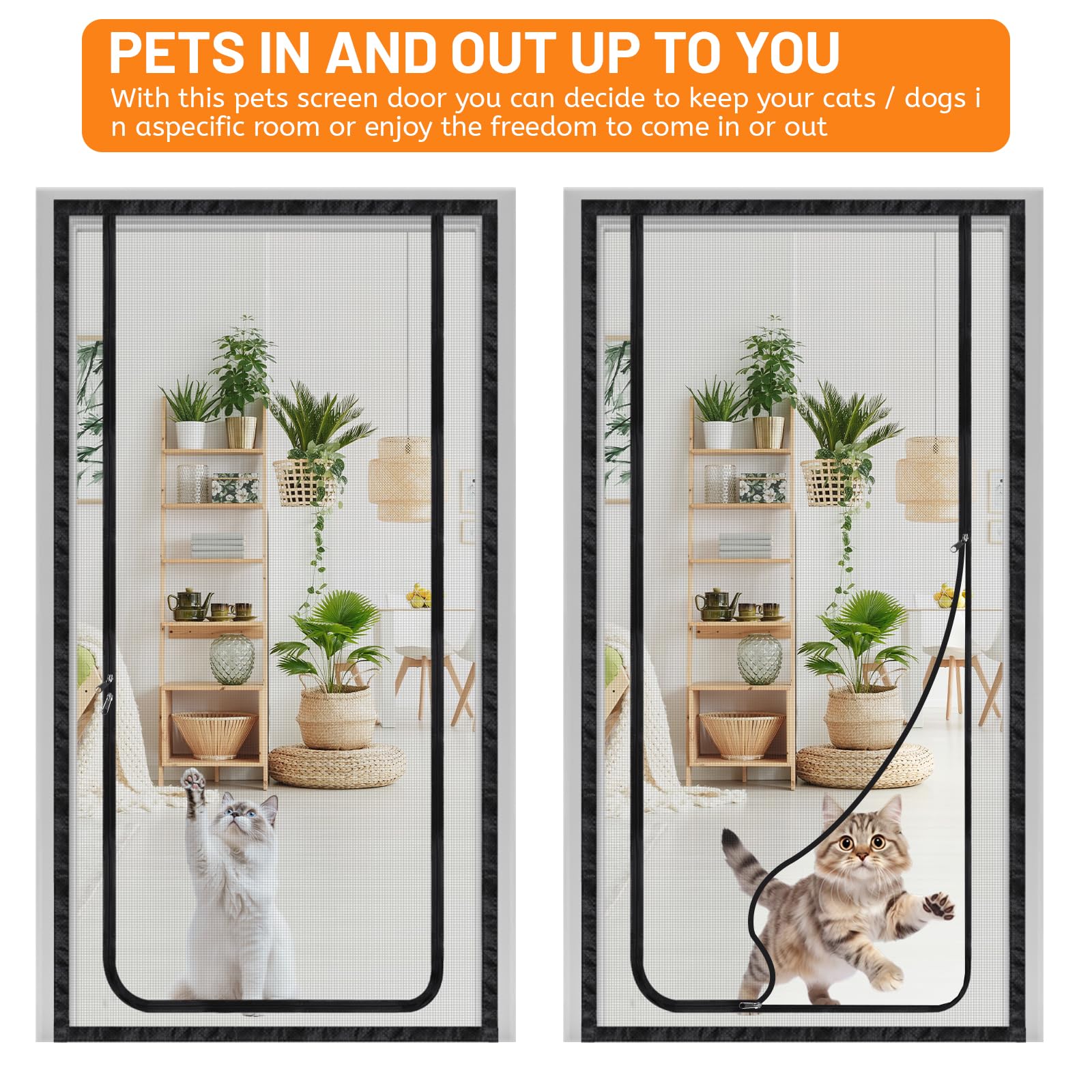 DBREAKS Porte moustiquaire pour Chat, Filet pour Chat Porte d'écran en Maille empêchant Les Chats de Courir, avec Fermeture éclair, 80x200 cm