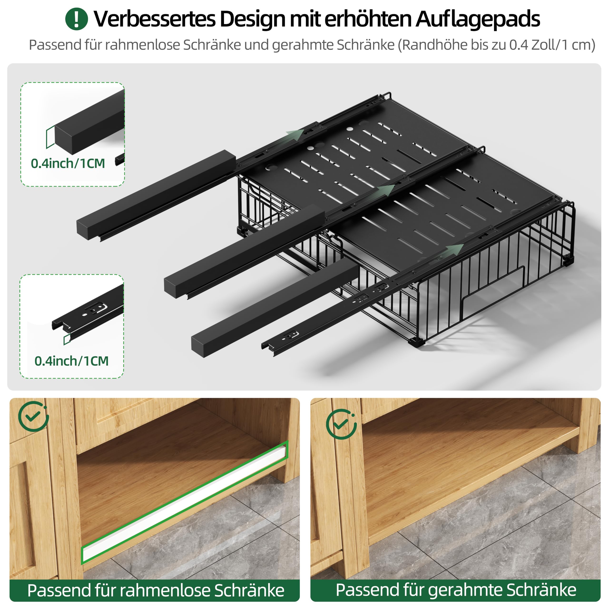 NETEL 2 Stück teleskopschublade ausziehbare schublade küche,schrank organizer,ausziehbare schrankkörbe,Schwarz,33-51W x 42D x 18H CM