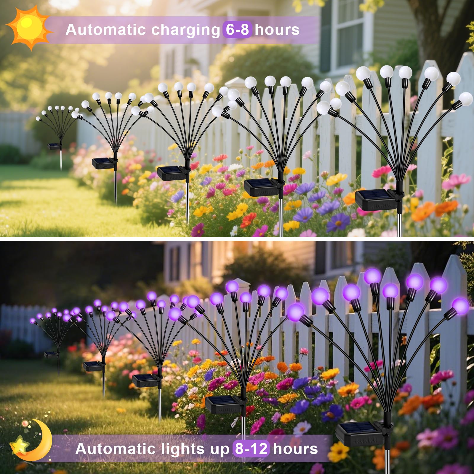 ZFNN Solarleuchten Außen Garten Lila - 36 LEDs Solar Glühwürmchen Lichter, Lila Schwankende Lichter Außen Wasserdicht, 6 Pack 6 Köpfe Garten Deko für Hof Terrasse Weg Rasen Dekorationen