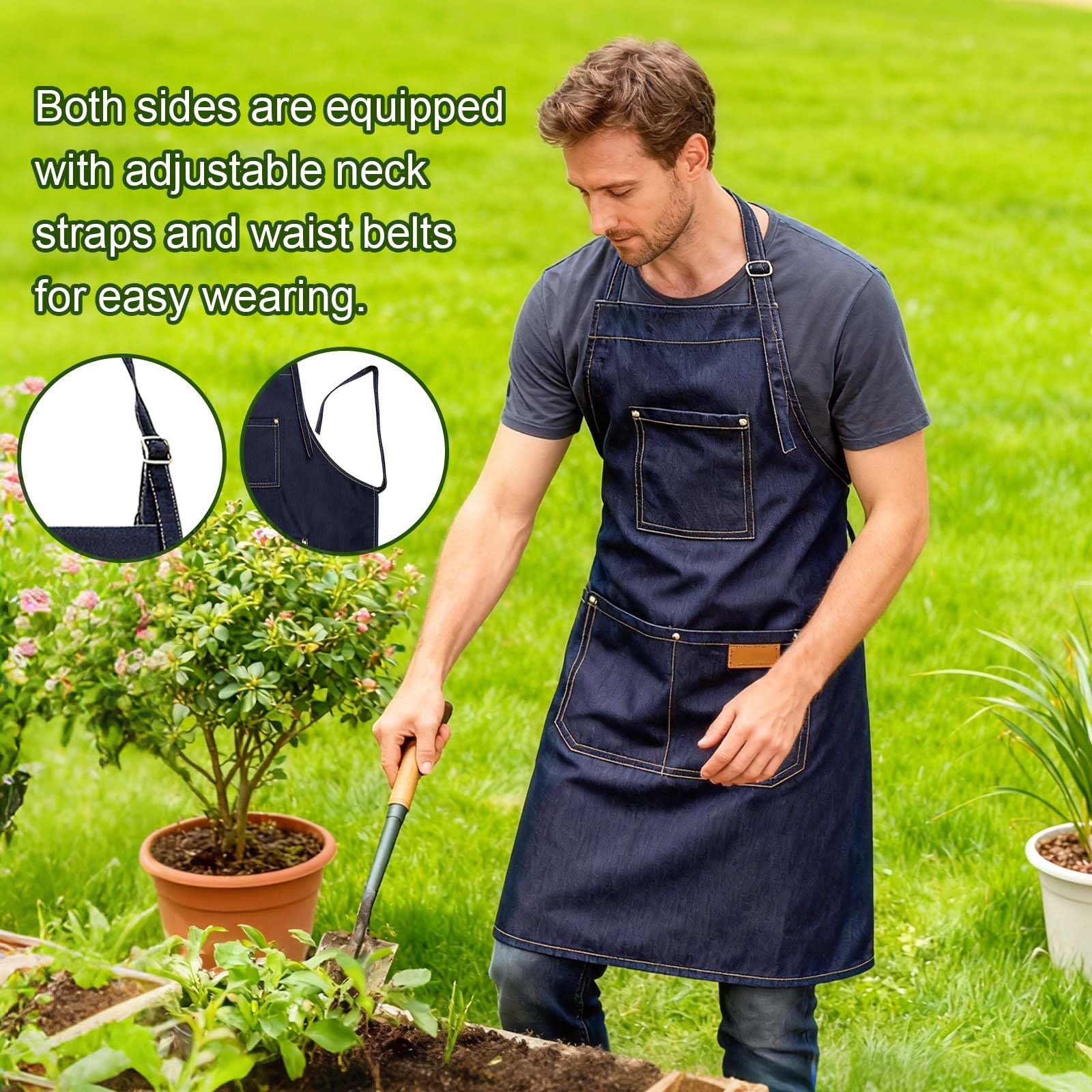 Grembiule da lavoro lungo in jeans con 3 tasche 80x60 cm, grembiule cucina giardinaggio salone artigianato unisex regolabile resistente per casa e professionisti
