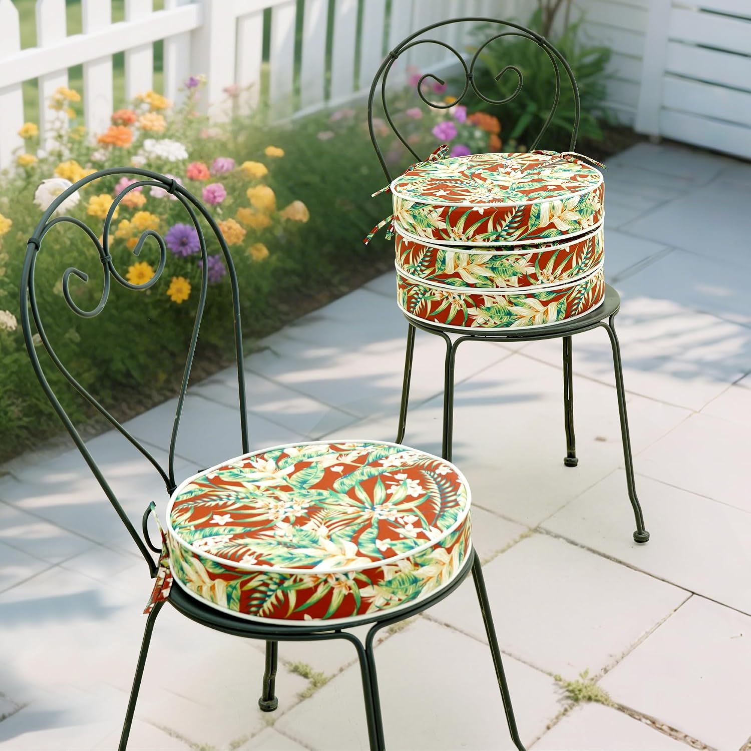 Bistro Chair Cushions for Patio Furniture,Patio Chair Cushion Round 15"x 15"x 4",Water-Resistant Round Outdoor Cushions with Non-Slip Ties, Pack of 2