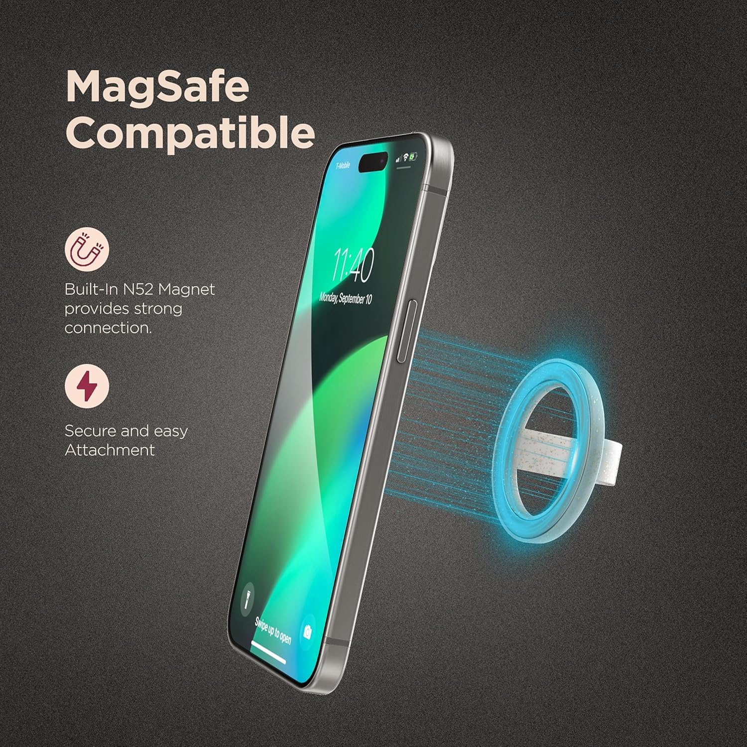 Encased Supporto magnetico per telefono (compatibile con MagSafe), sottile anello in silicone per iPhone, con glitter blu
