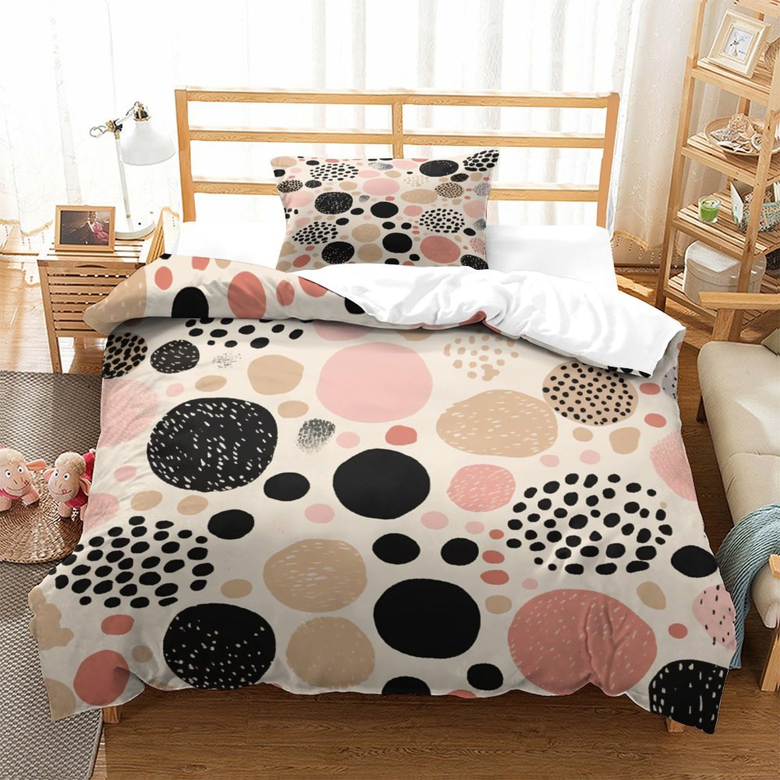 P1S9U7W5Y 3D Printed Nordic Dots Duvet Cover Set 3pcs Microfiber Polka Dot Bedding Set Single