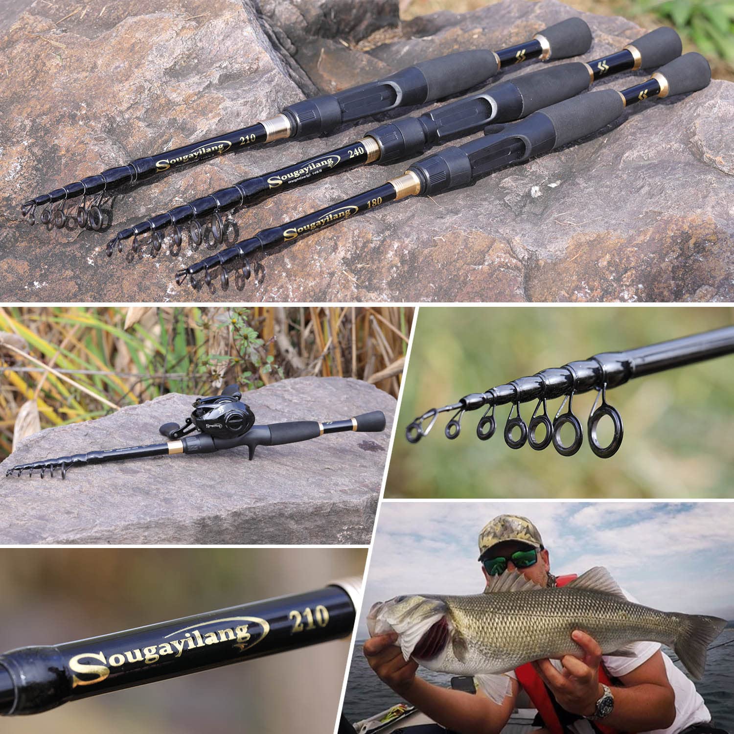 Cañas de pesca telescópicas de 1,8 a 2,4 m, peso ultraligero Spinning Casting Carbon Pole accesorios de pesca