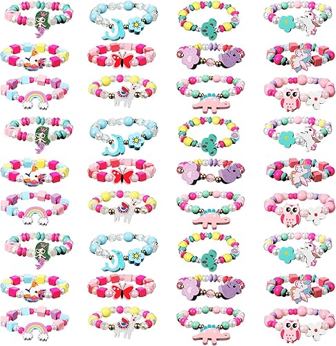 Cunno 36 pulseras de la amistad para niñas, pulseras de cuentas de corazón con letras, pulseras elásticas y bonitas, pulseras inspiradoras para