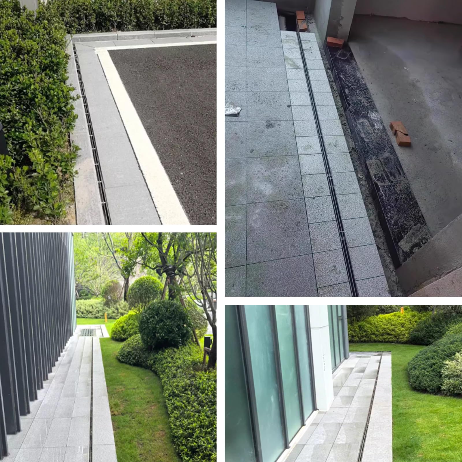 Sistema de Drenaje Lineal para terrazas de Piscinas, Juego de 5 Piezas, desagües y Rejillas de Canal metálico para Garaje/Patio/Entrada/acera, canaleta Rectangular para Lluvia.
