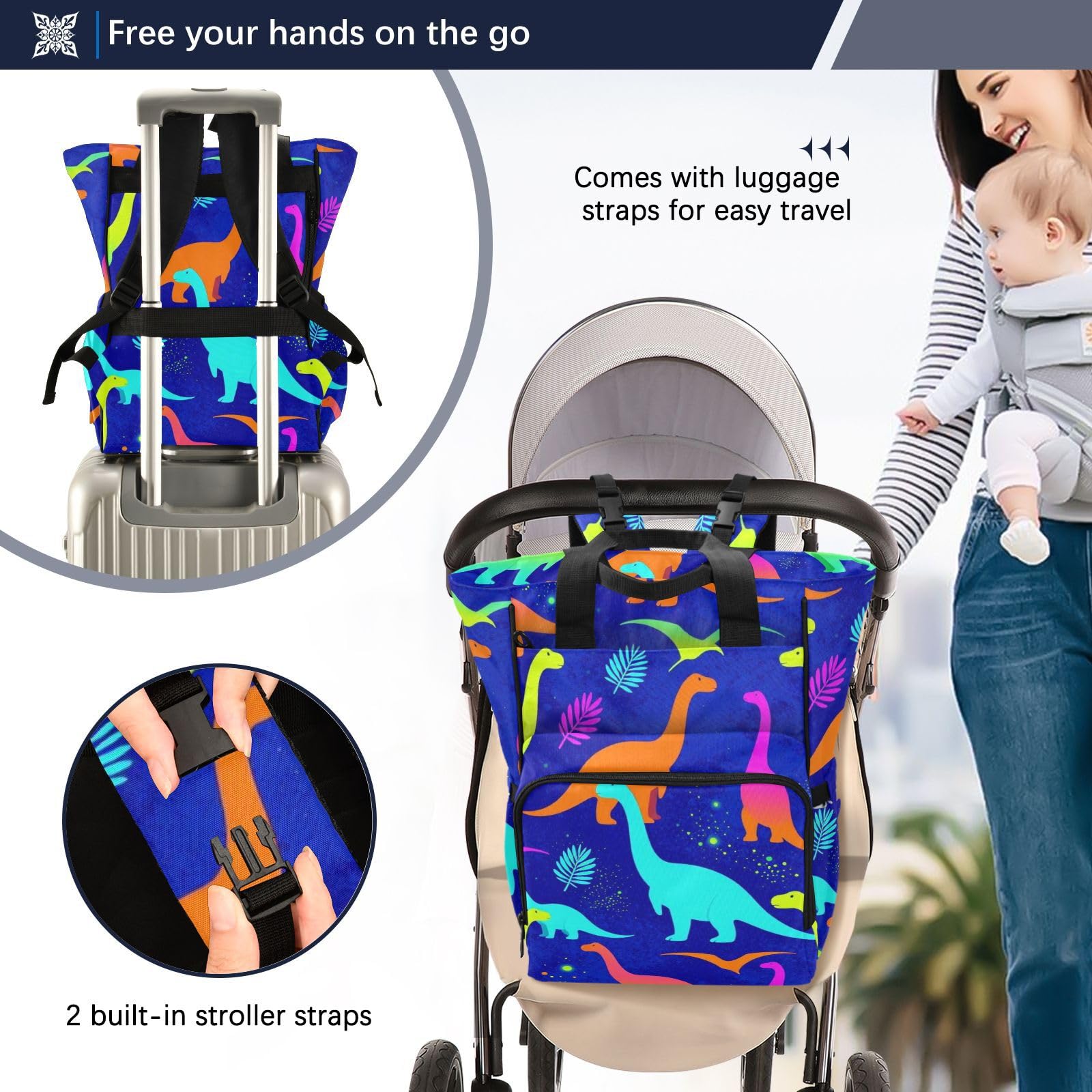 Bolsa de pañales para bebé, niña, niño, papá, mamá, dinosaurios
