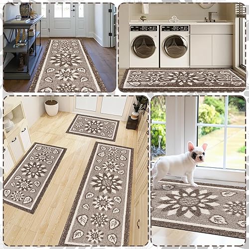 Miniatura 19 de Juego de 3 tapetes de cocina antideslizantes para piso, alfombra de cocina súper absorbente, tapetes de cocina lavables para cocina, baño, piso