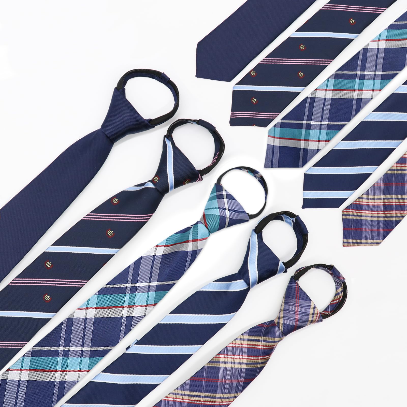LJBFNN Jungen Krawatte, kariert, Reißverschluss für Jungen, Krawatten, 8–10, 10–12 Jahre, verstellbare Schul-Krawatte für Uniform, Hemden, Schulabschluss