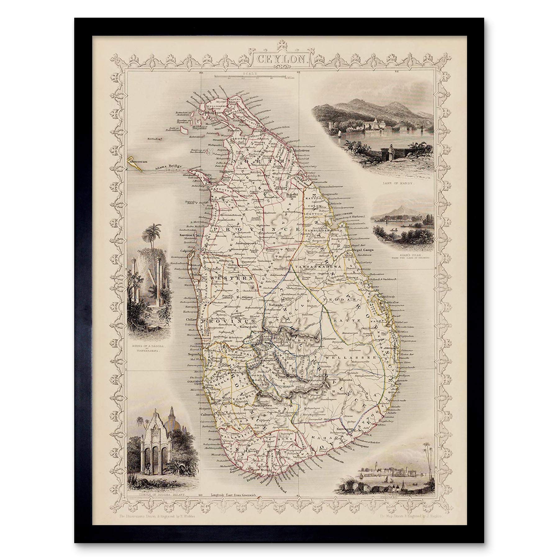 Wee Blue Coo Ceylon Sri Lanka Map Art Print Framed Poster Wall Decor 12X16 Inch