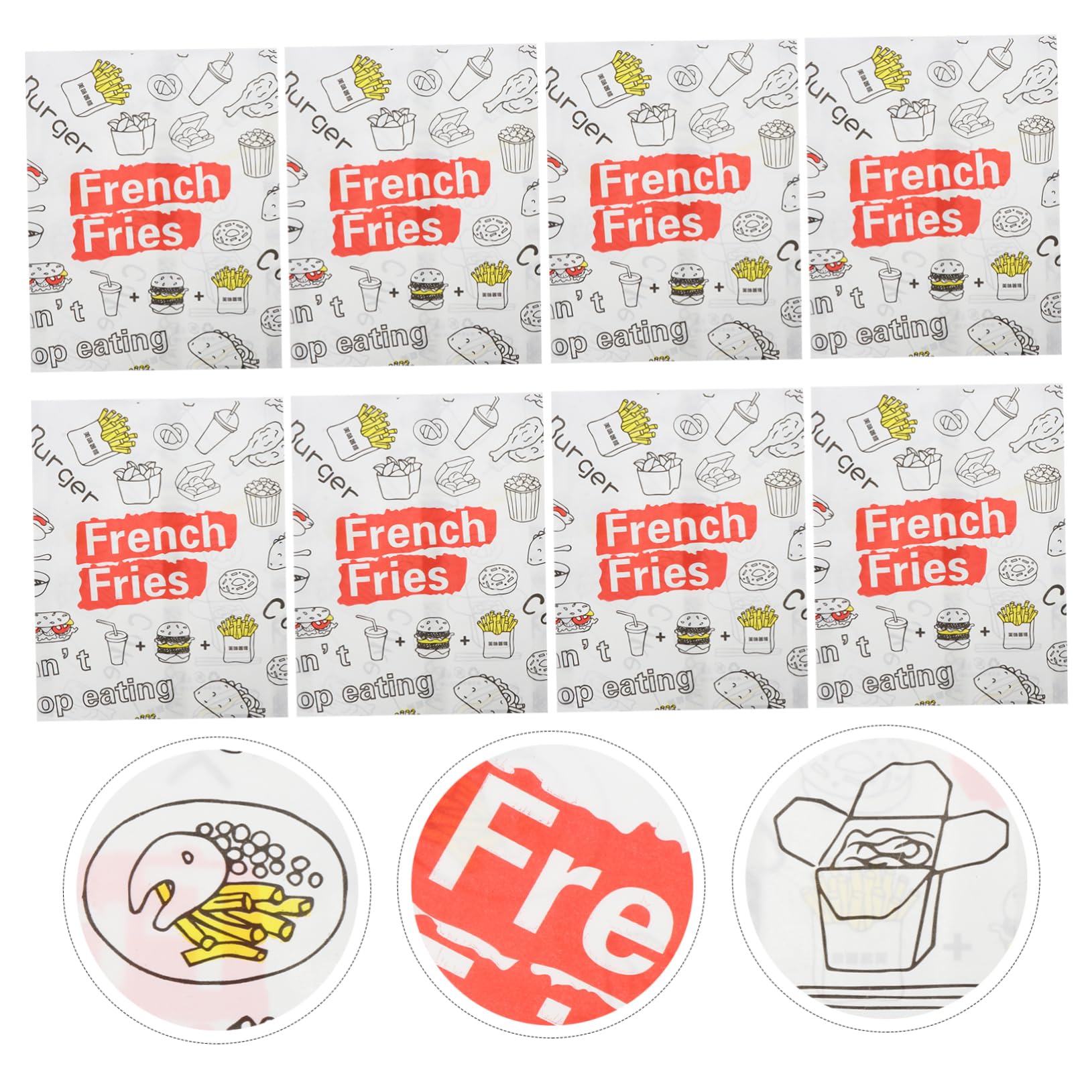 Bolsas de Papel Desechables para Patatas Fritas 300 Unidades | Envoltorio para Merienda y Bocadillos, Papel Antigrasa, Formato Temporal para Snacks y Frituras