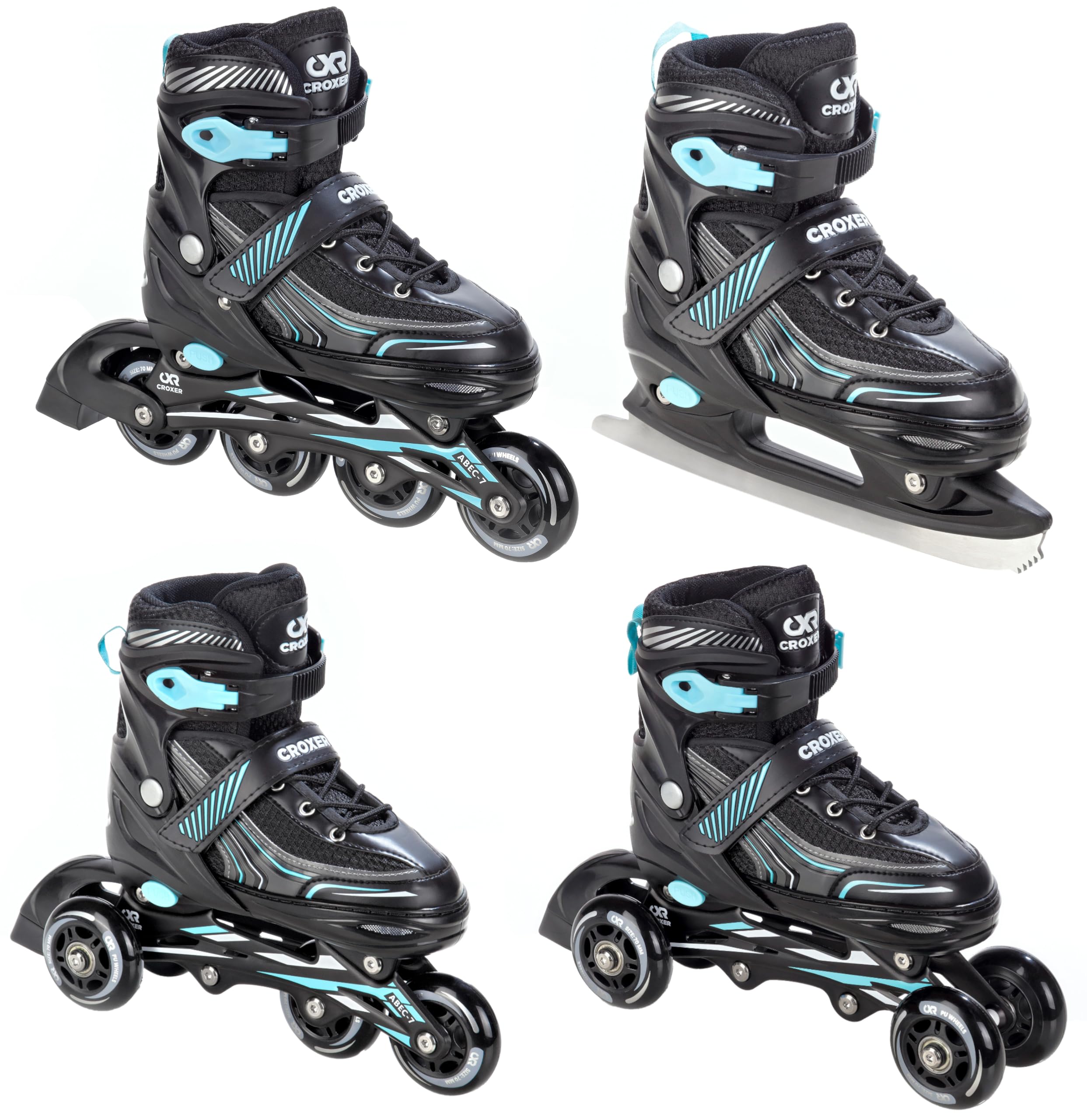 Optima - Roller en Ligne - Patin à Glace, Patins à roulettes, triskate 4 en 1 - Pointure réglable Ajustable Homme Femme Enfant Transformable Adulte garçon Fille Rollers