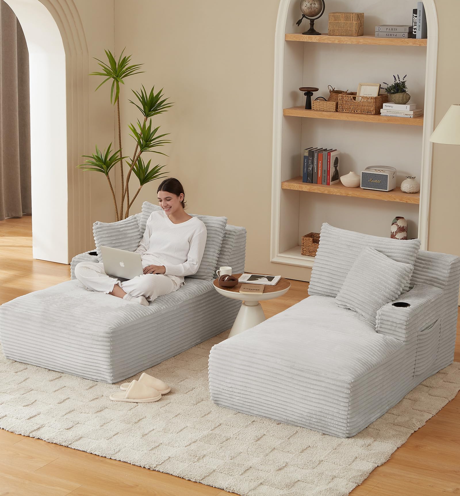 71 inch Boneless Cloud Couch for Living Room,Corduroy Sofa Bed with Cup Holders,Oversized Chaise Lounge Chair with Side Pocket,Cloud Loveseat Sleeper