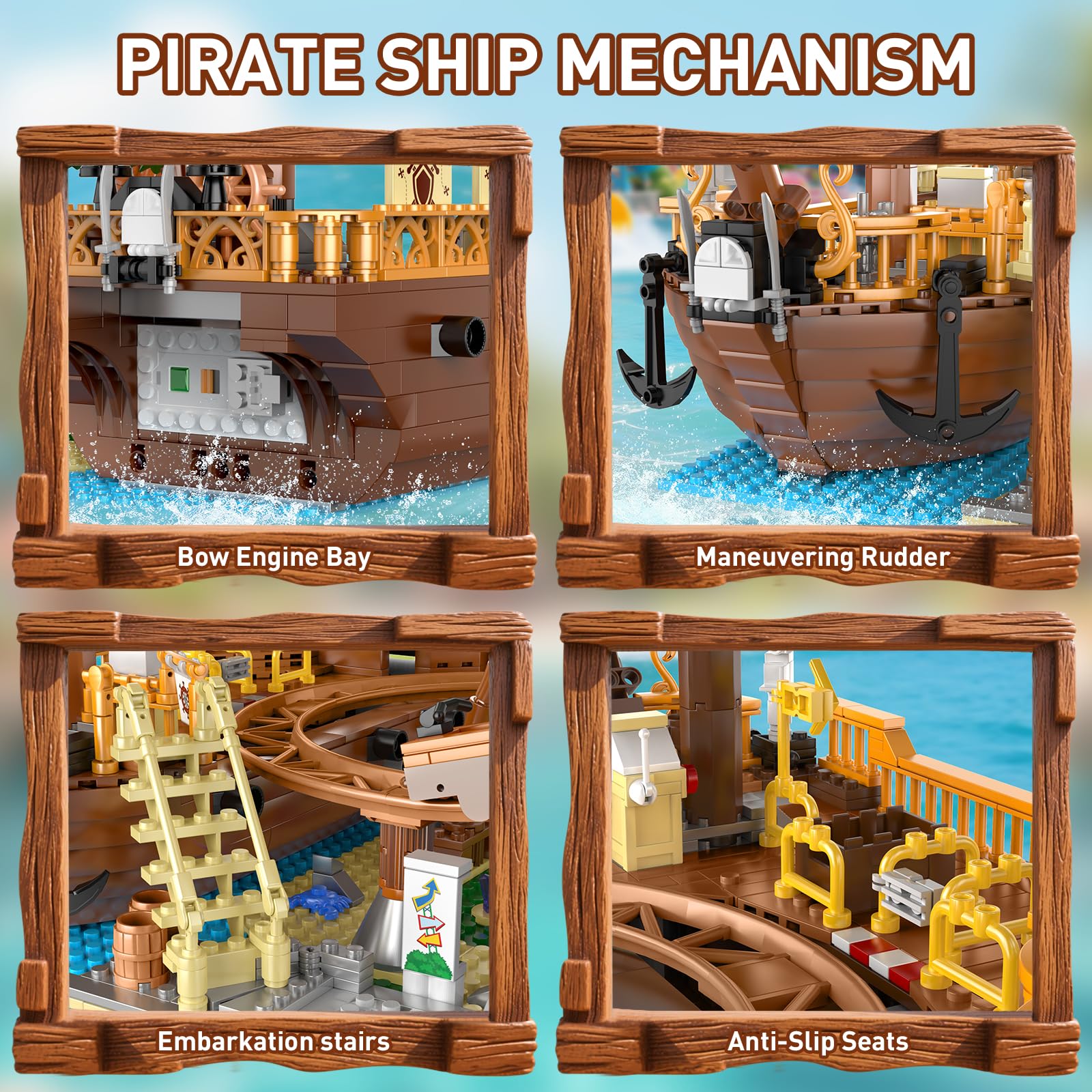 Mould King 11013 Achterbahn- und Piratenschiff-Bauset, 2174-teiliges Vergnügungspark-Modell, Doppelhelix-Achterbahn-Bauspielzeug für Erwachsene, Jugendliche ab 14 Jahren