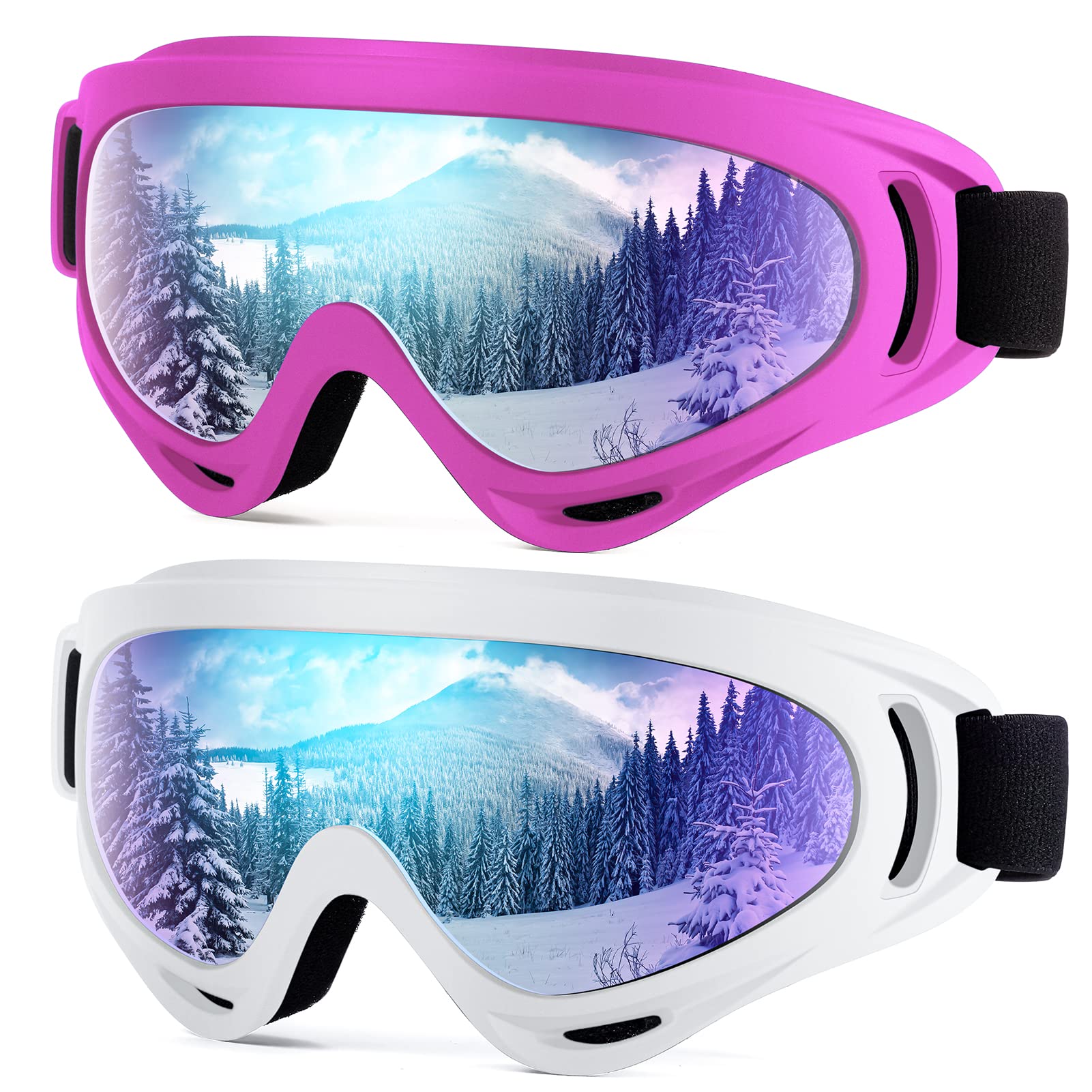 Dizywiee 2-Pack Kids Ski Goggles, Snowboard Goggles for Adult Youth Teens Boys &amp; Girls, Winter Snow Sports Goggles